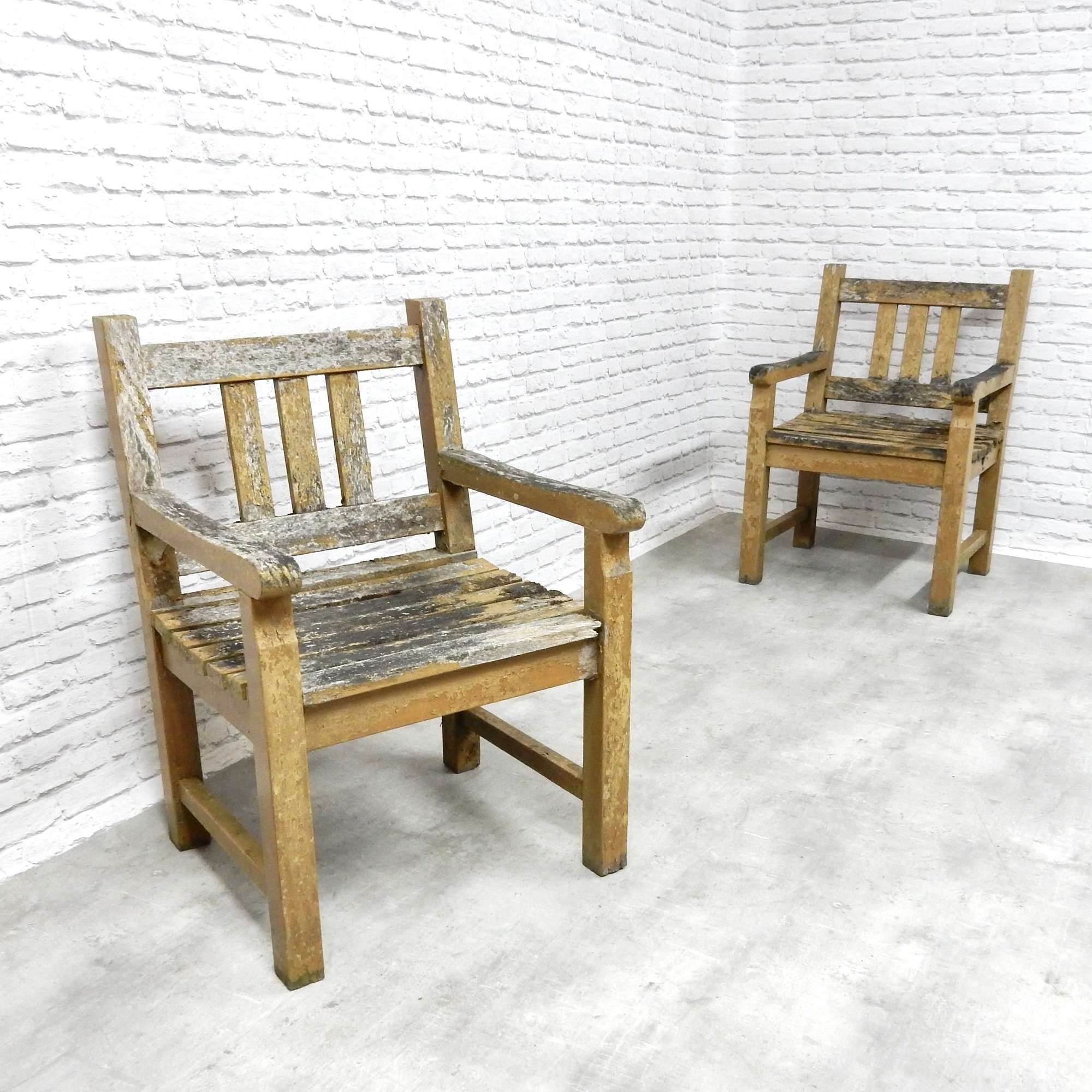 Pr Weathered Garden Chairs