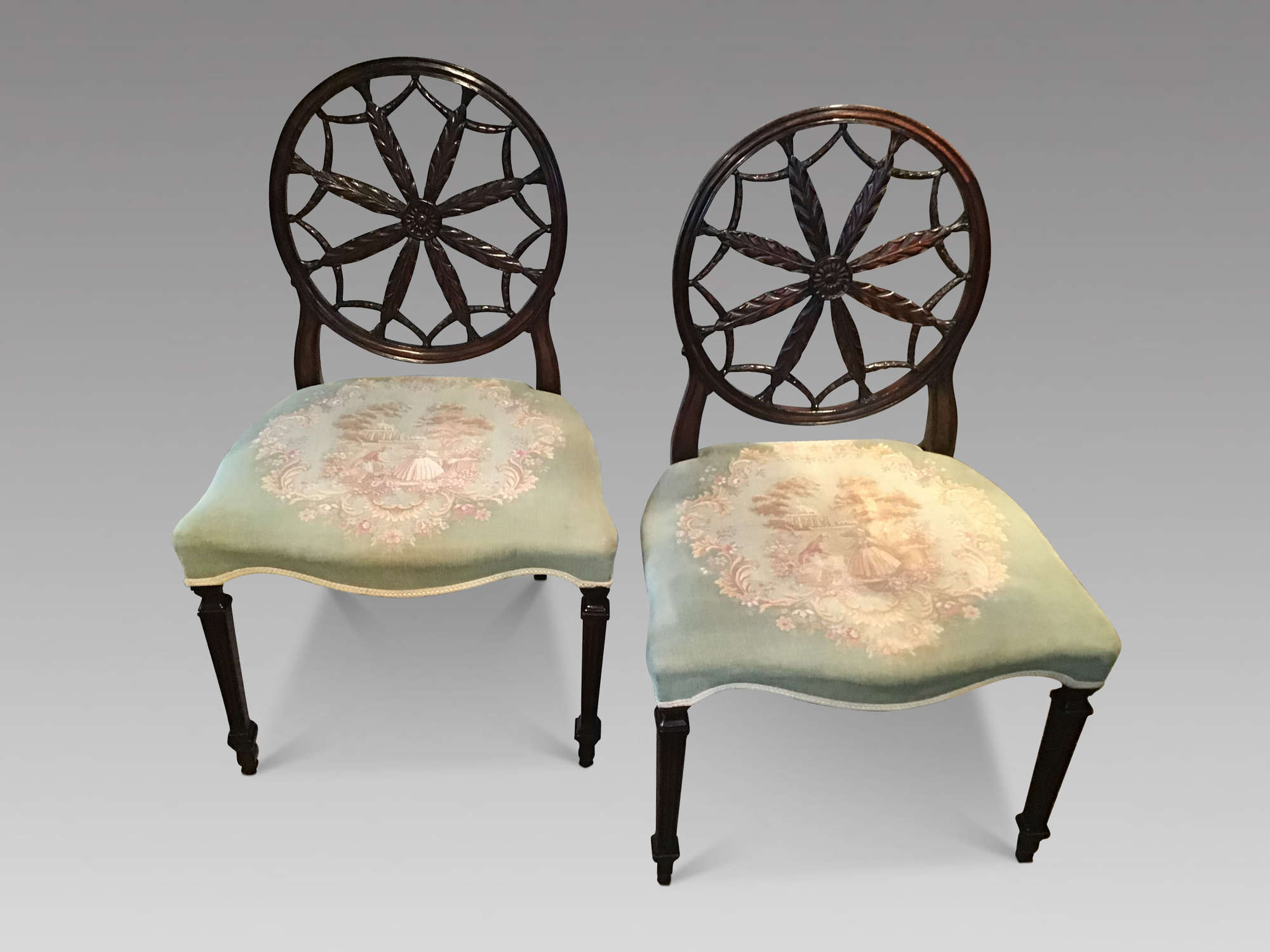 Pair of antique 19th century sidechairs.
