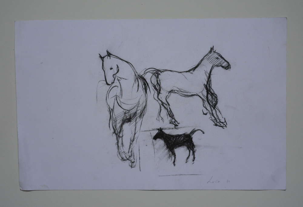 STUDY OF HORSES AND DOG BY KAREN LORENZ