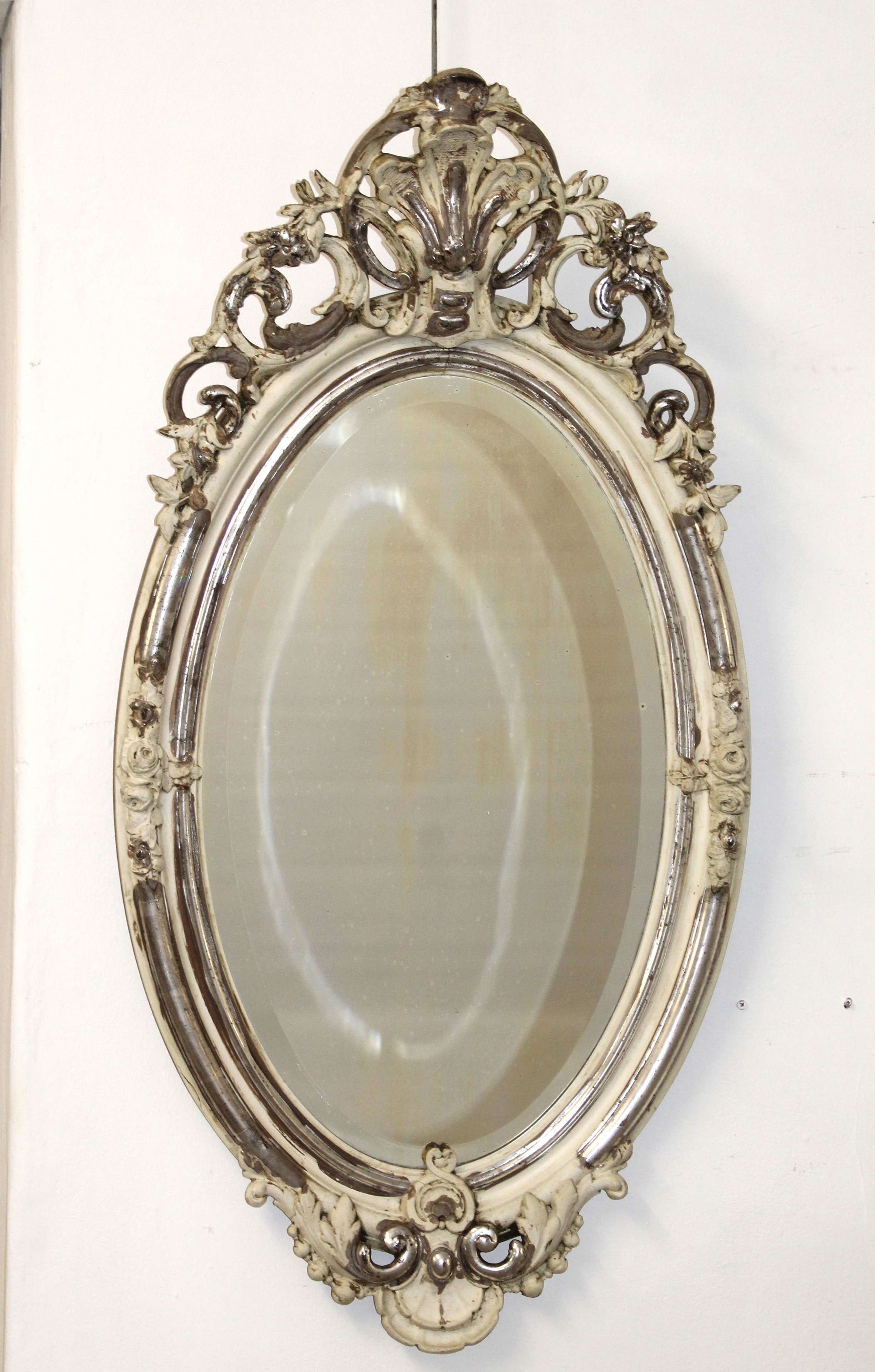 Cream Oval Mirror In Antique French Mirrors, French Oval Mirror Antique Silver