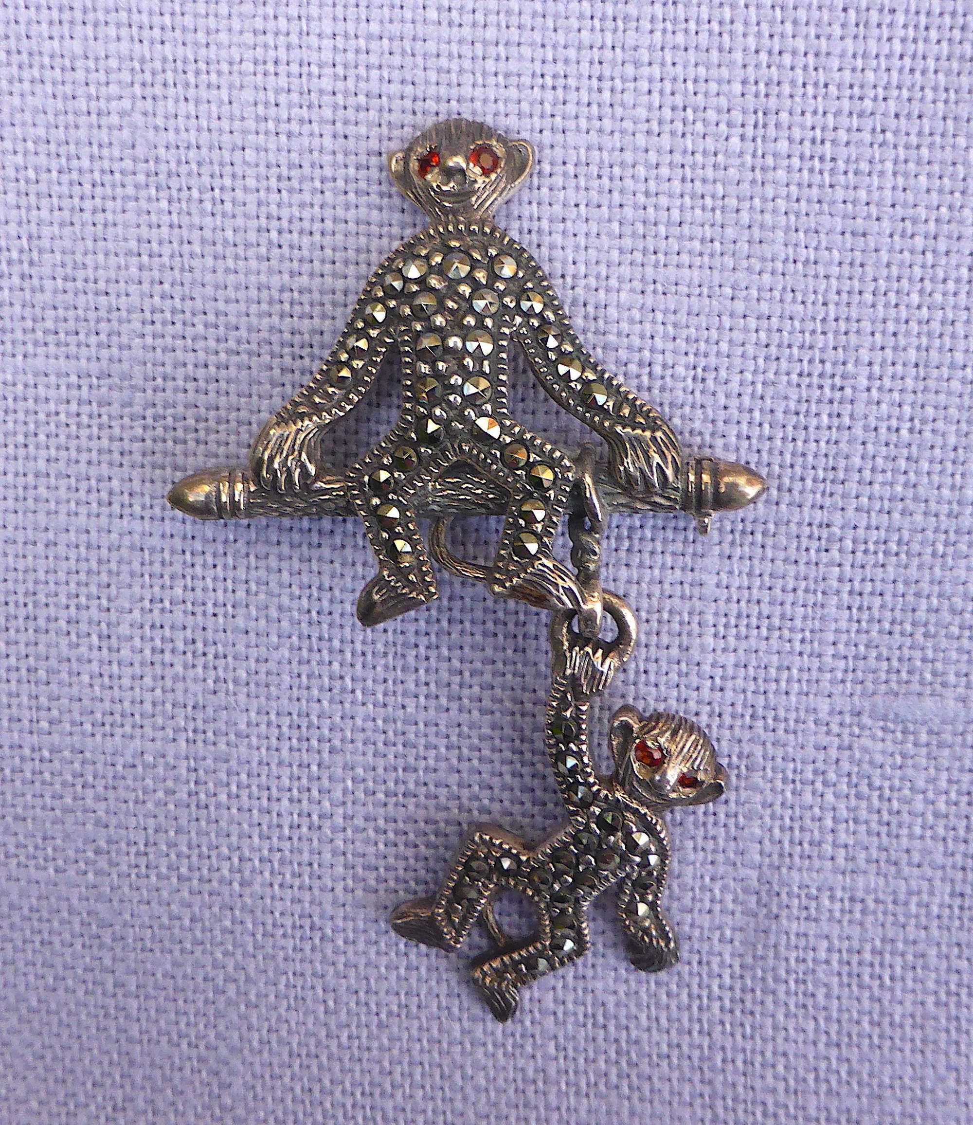 Silver & Marcasite Articulated Monkey Brooch