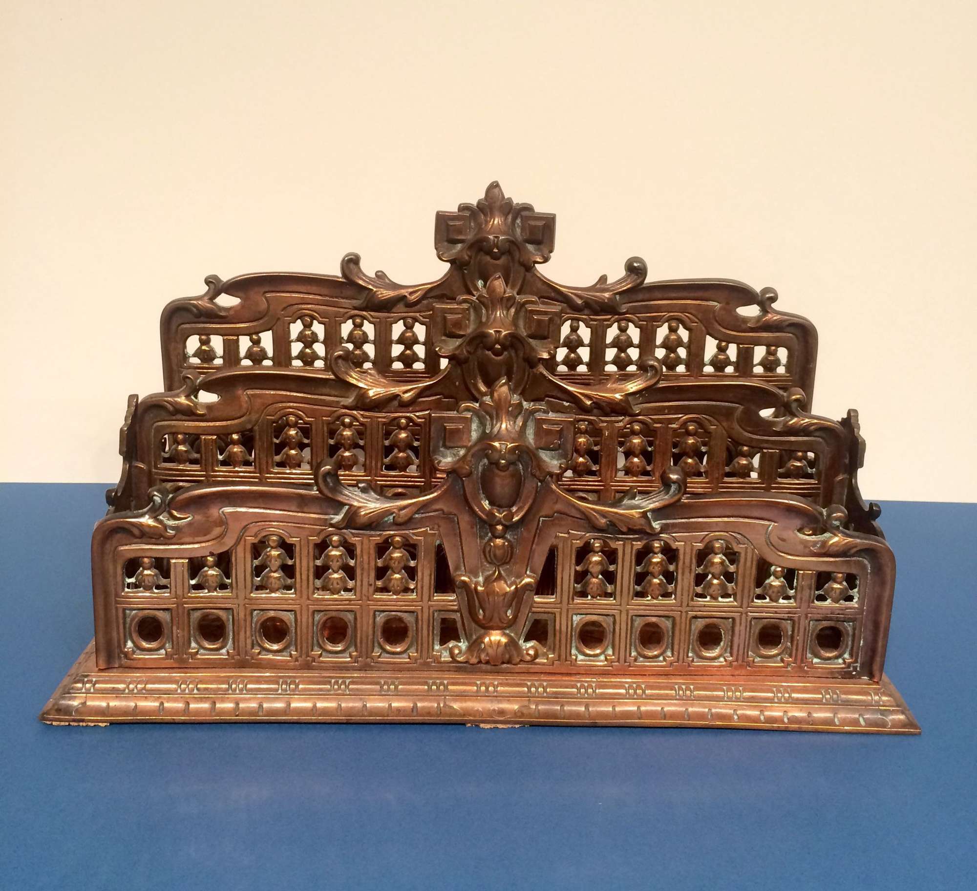 19th century cast metal desk letter rack.