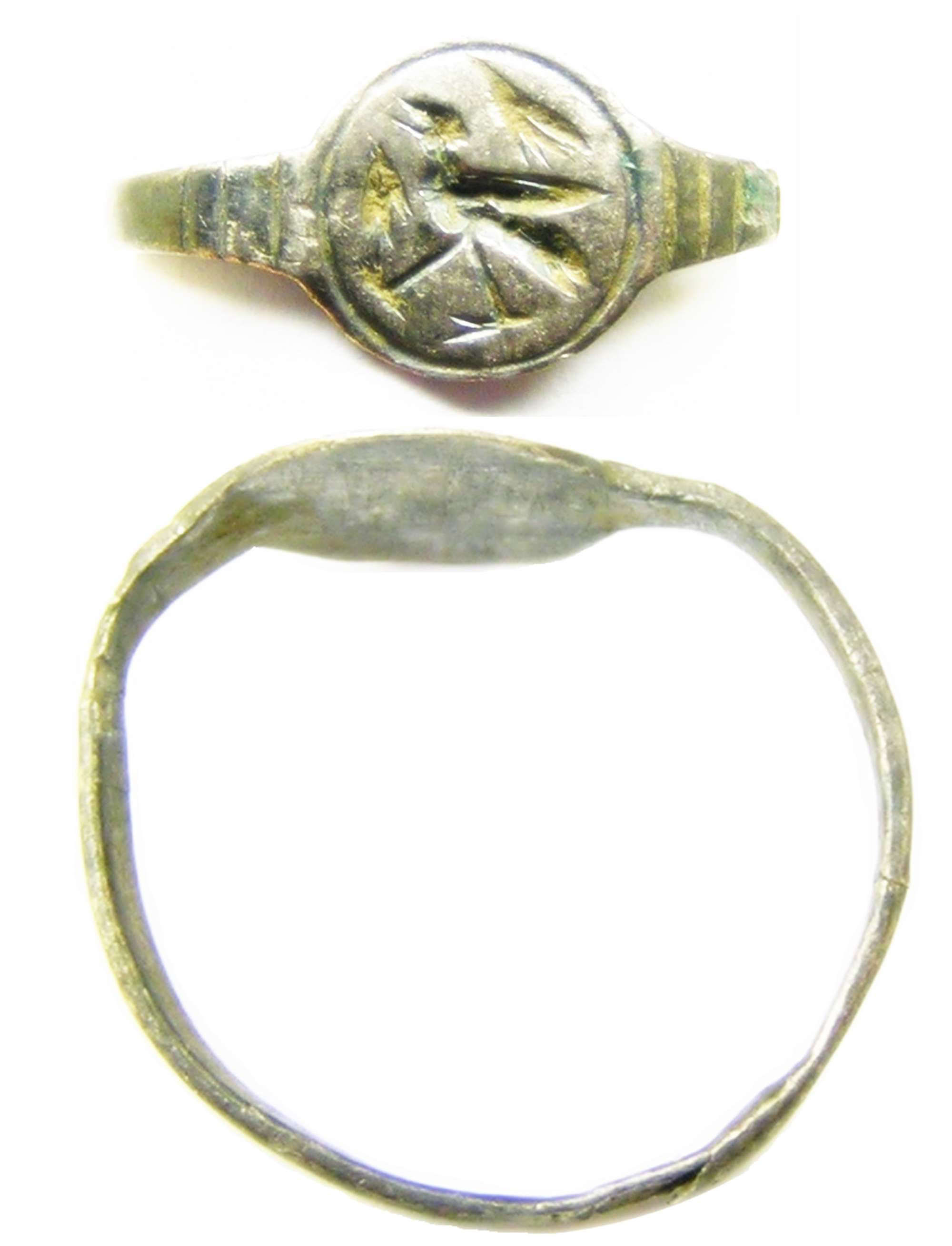 Medieval silver signet ring of a falcon or eagle