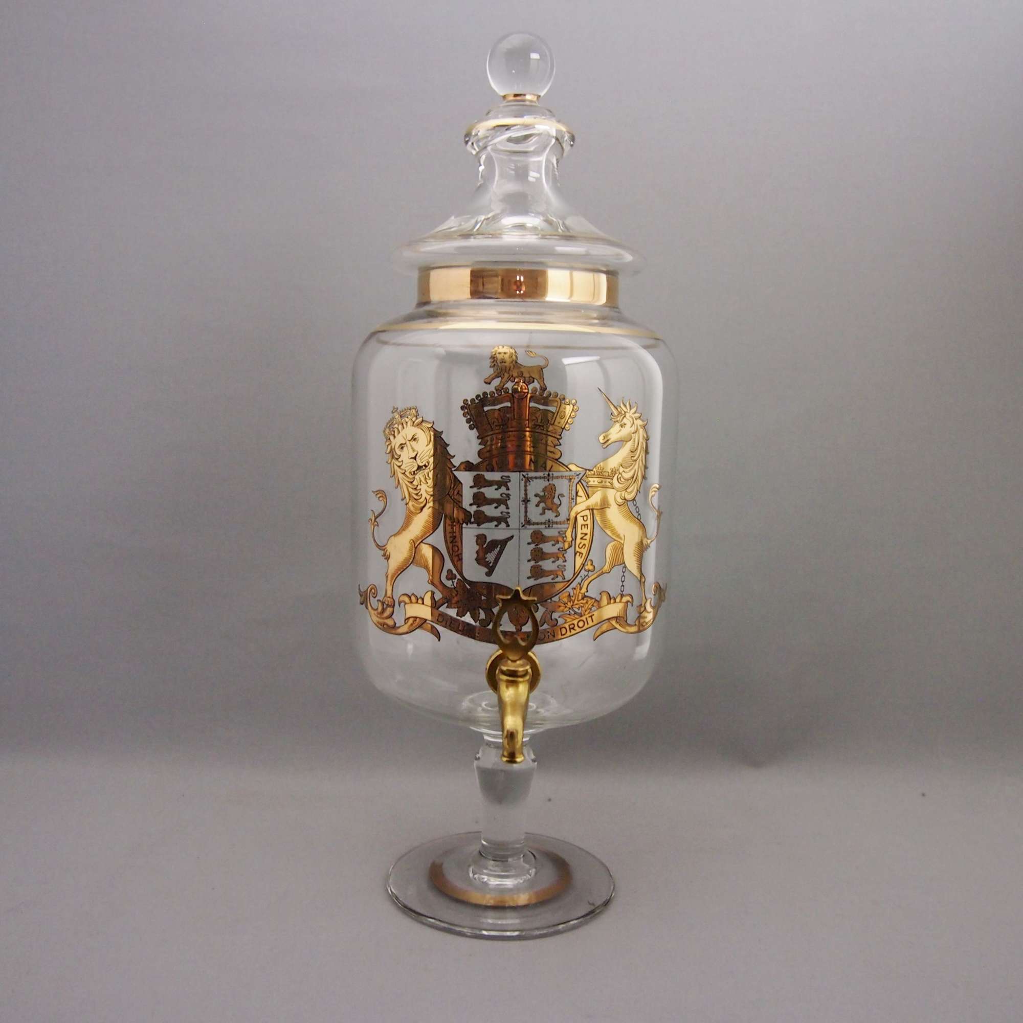 Glass Gilded Spirit Dispenser with Brass Tap W8579.