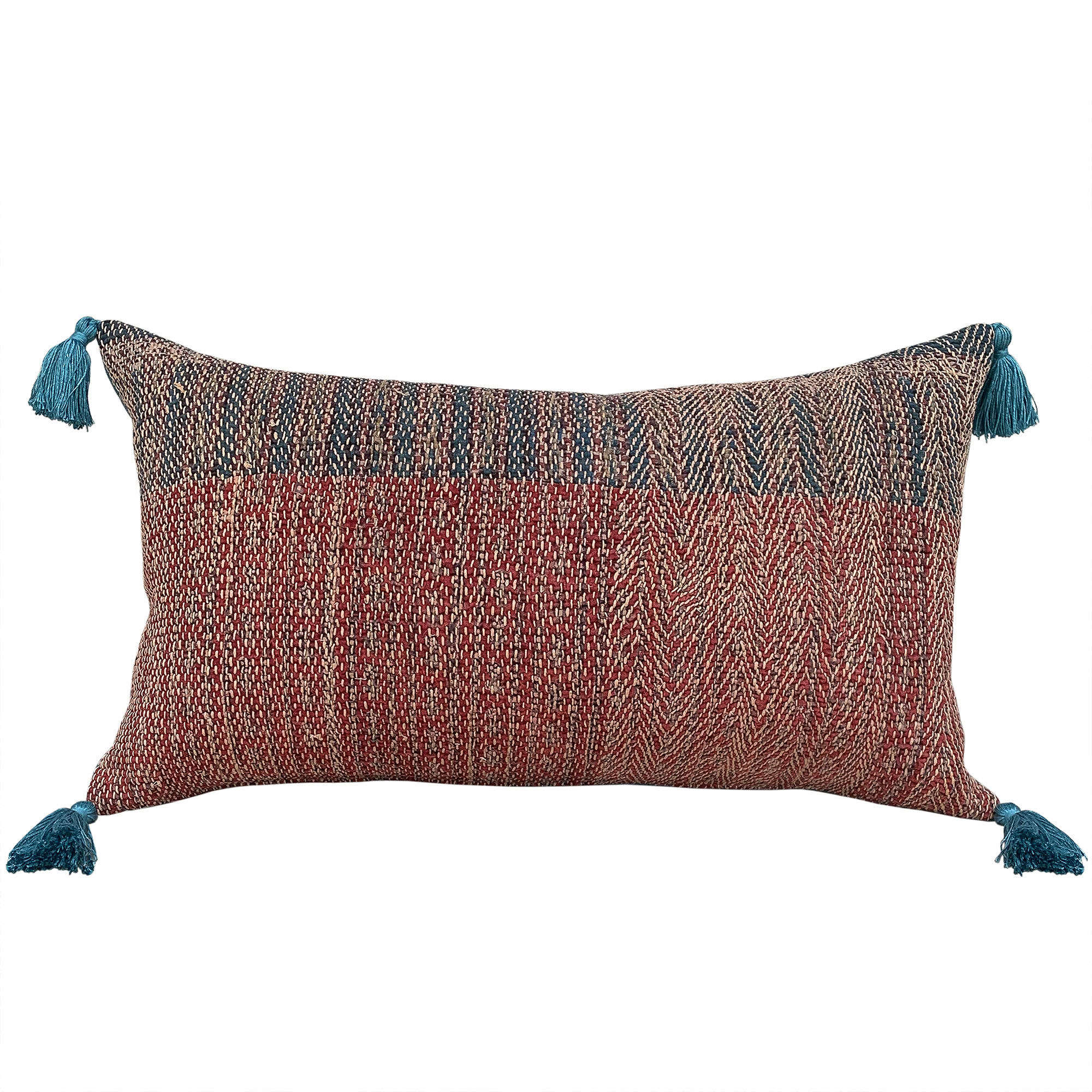 Banjara cushion with teal tassels
