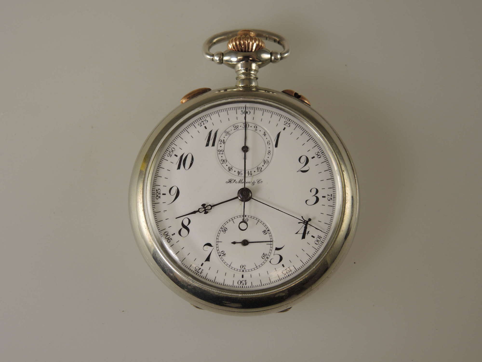 Steel Split seconds Rattrapante pocket watch by Moser c1910