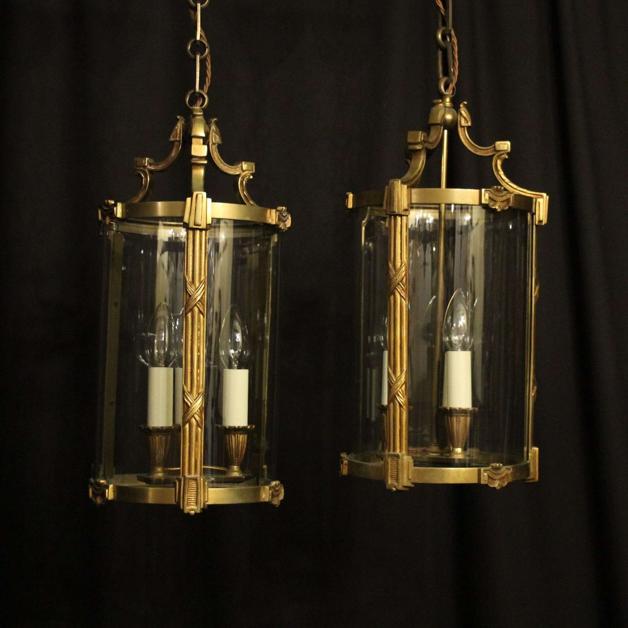 French Pair Of Gilded Bronze Hall Lanterns