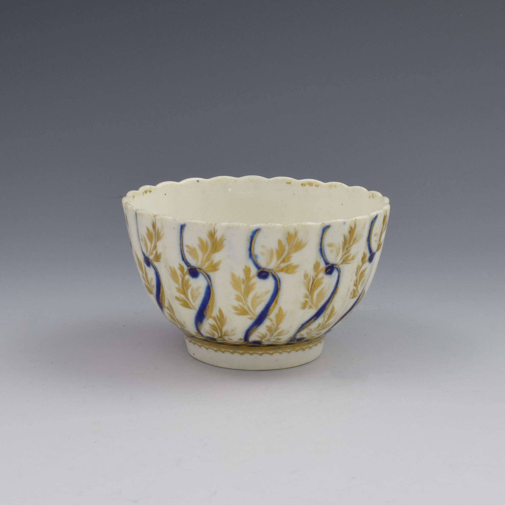 First Period Worcester Porcelain Fluted Tea Bowl