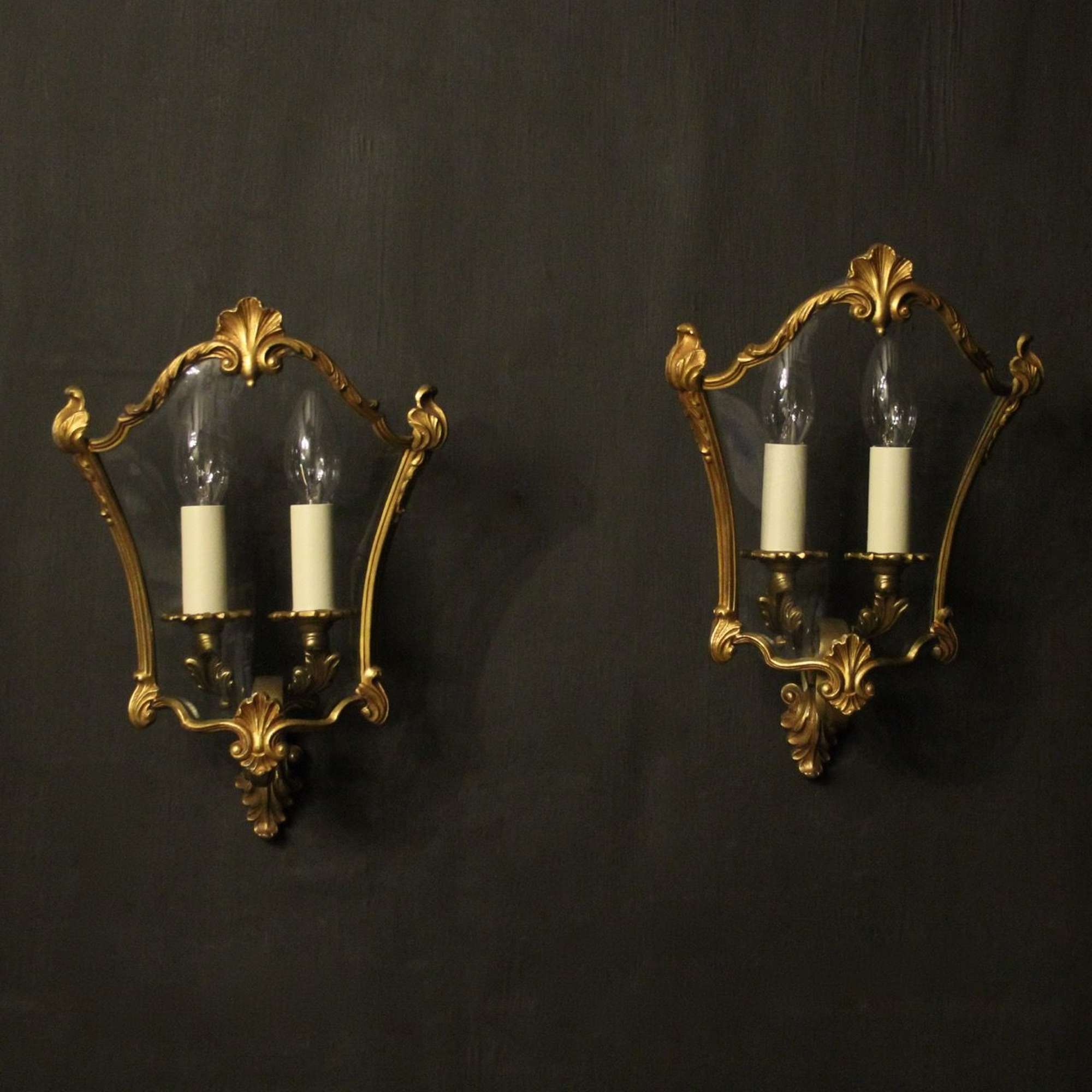 French Pair Of Gilded Bronze Half Lanterns