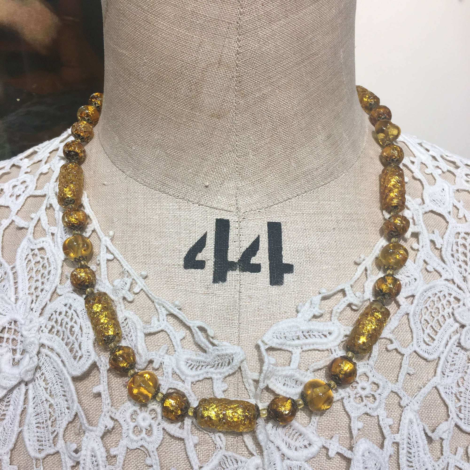 Vintage gold foil glass bead necklace