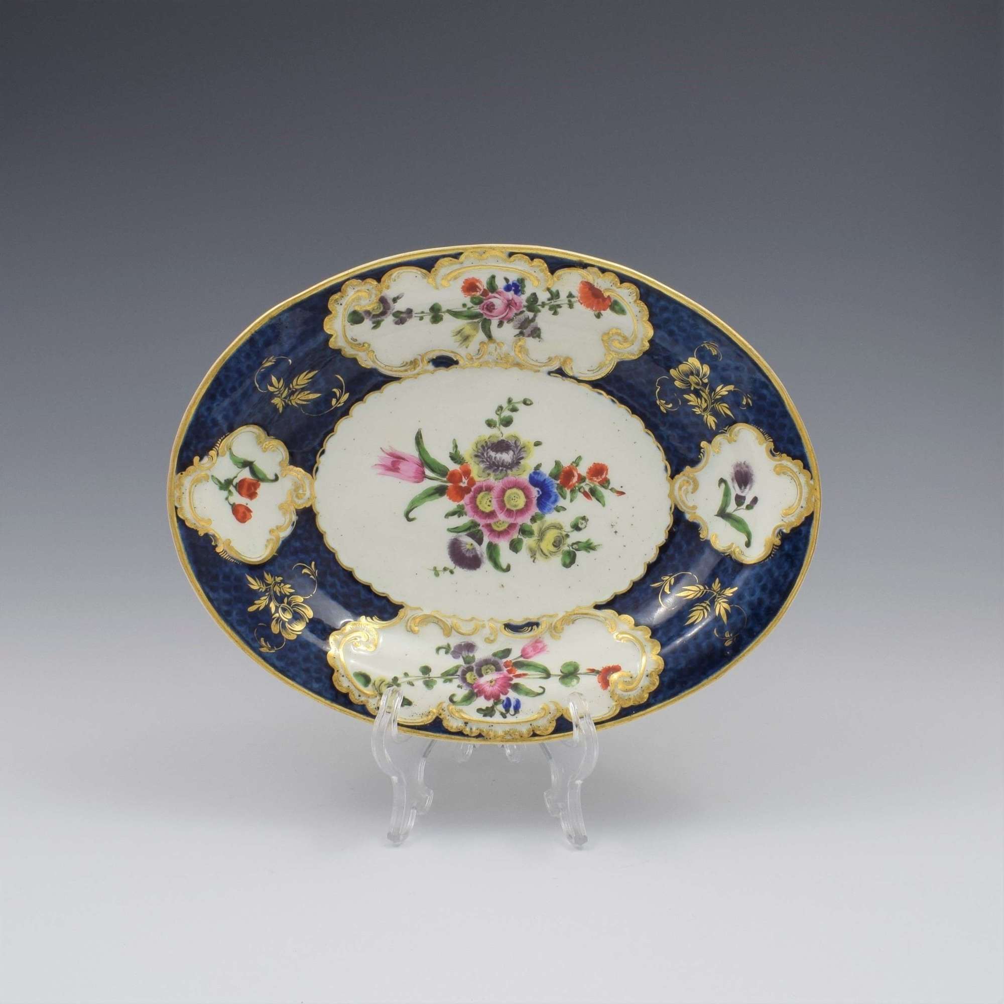 First Period Worcester Porcelain Scale Blue Oval Dish c.1770