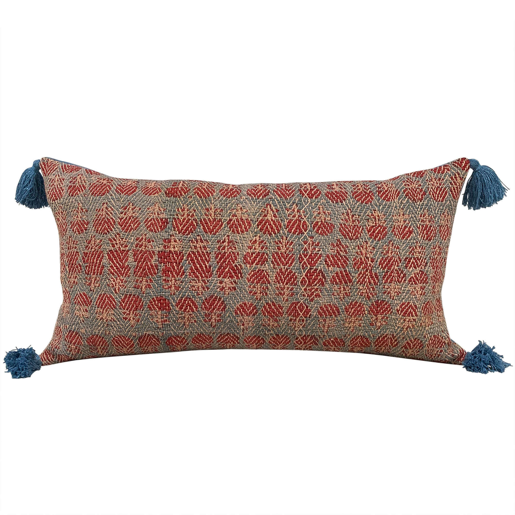 Banjara cushion with blue tassels