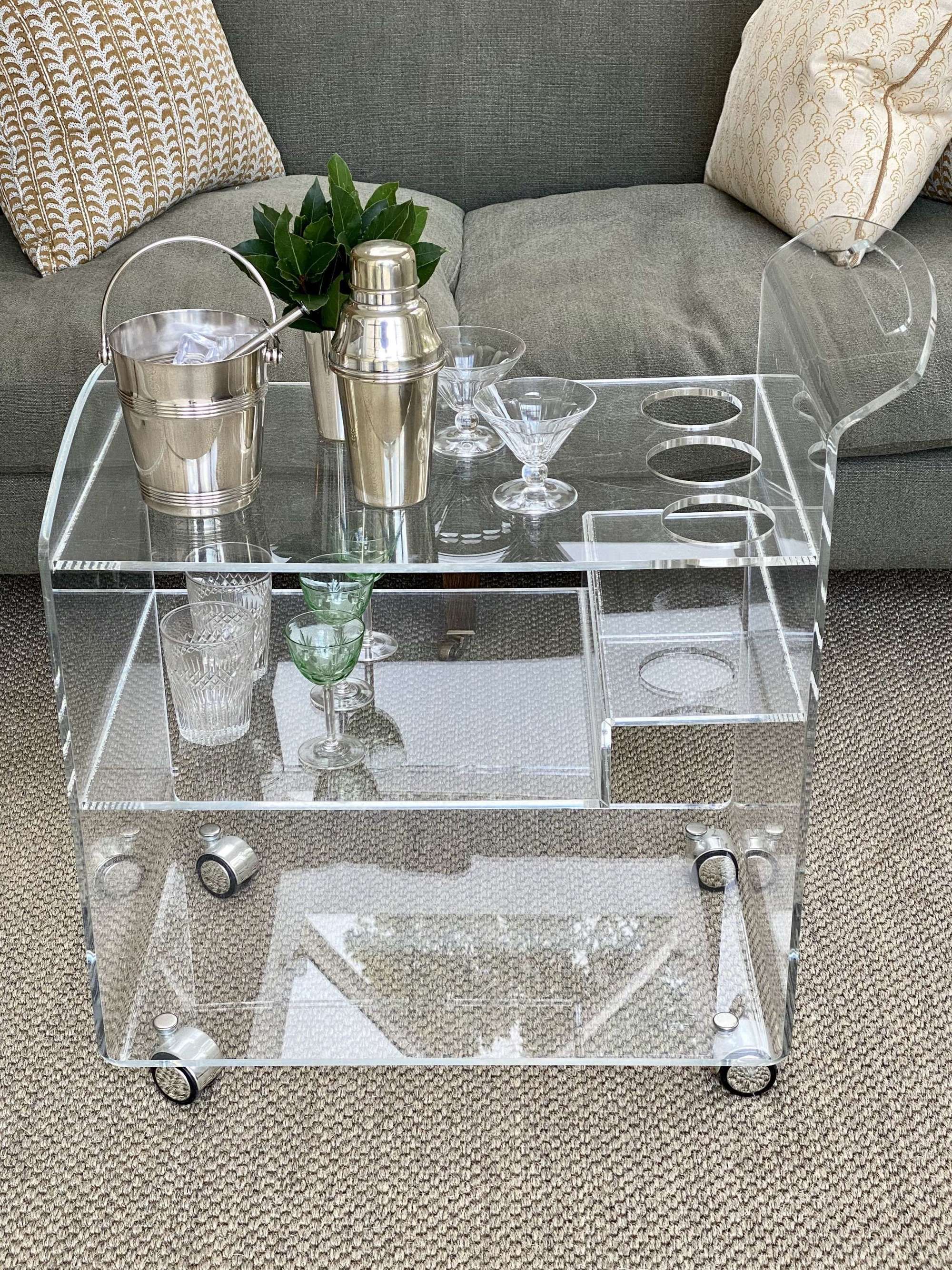 Lucite acrylic cocktail drinks trolley bar cart