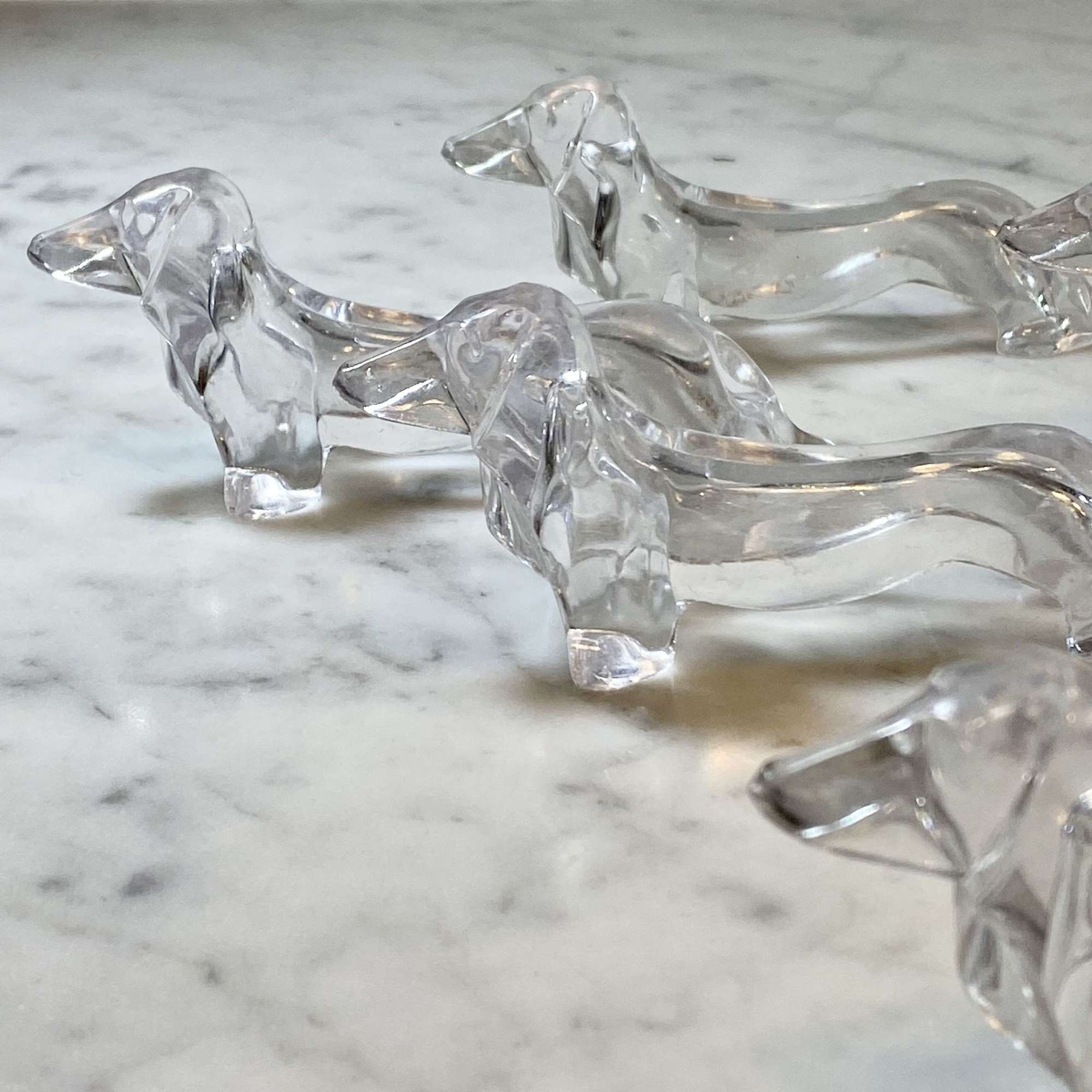 Set of Lucite acrylic Dachshund dog cutlery rests 1970s