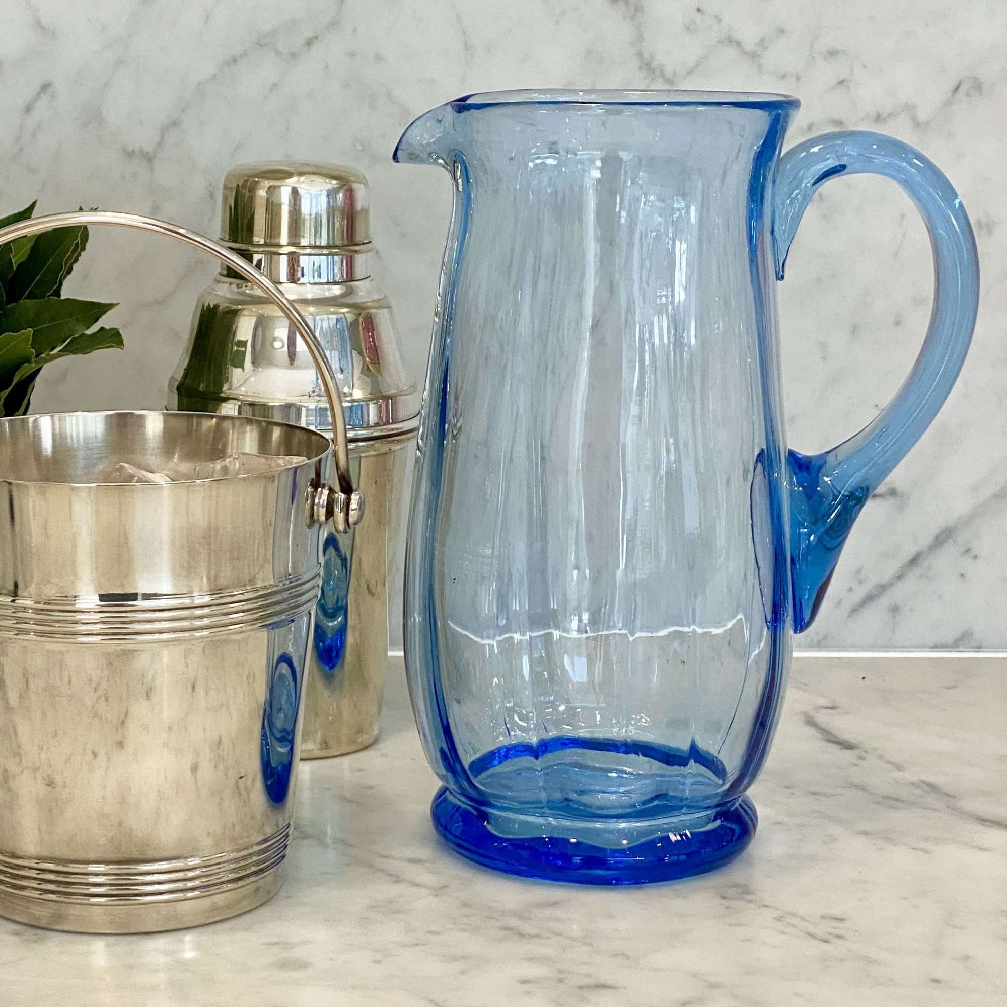 Art Deco uranium blue glass cocktail, water or juice jug