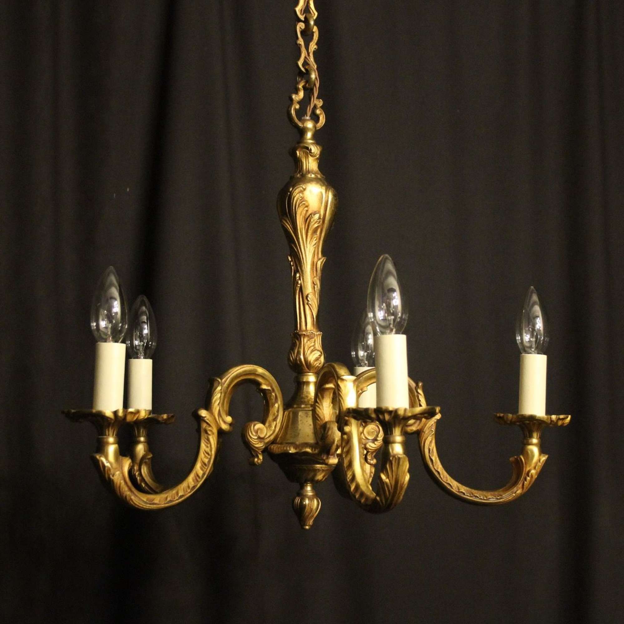 French Gilded Bronze 5 Light Antique Chandelier