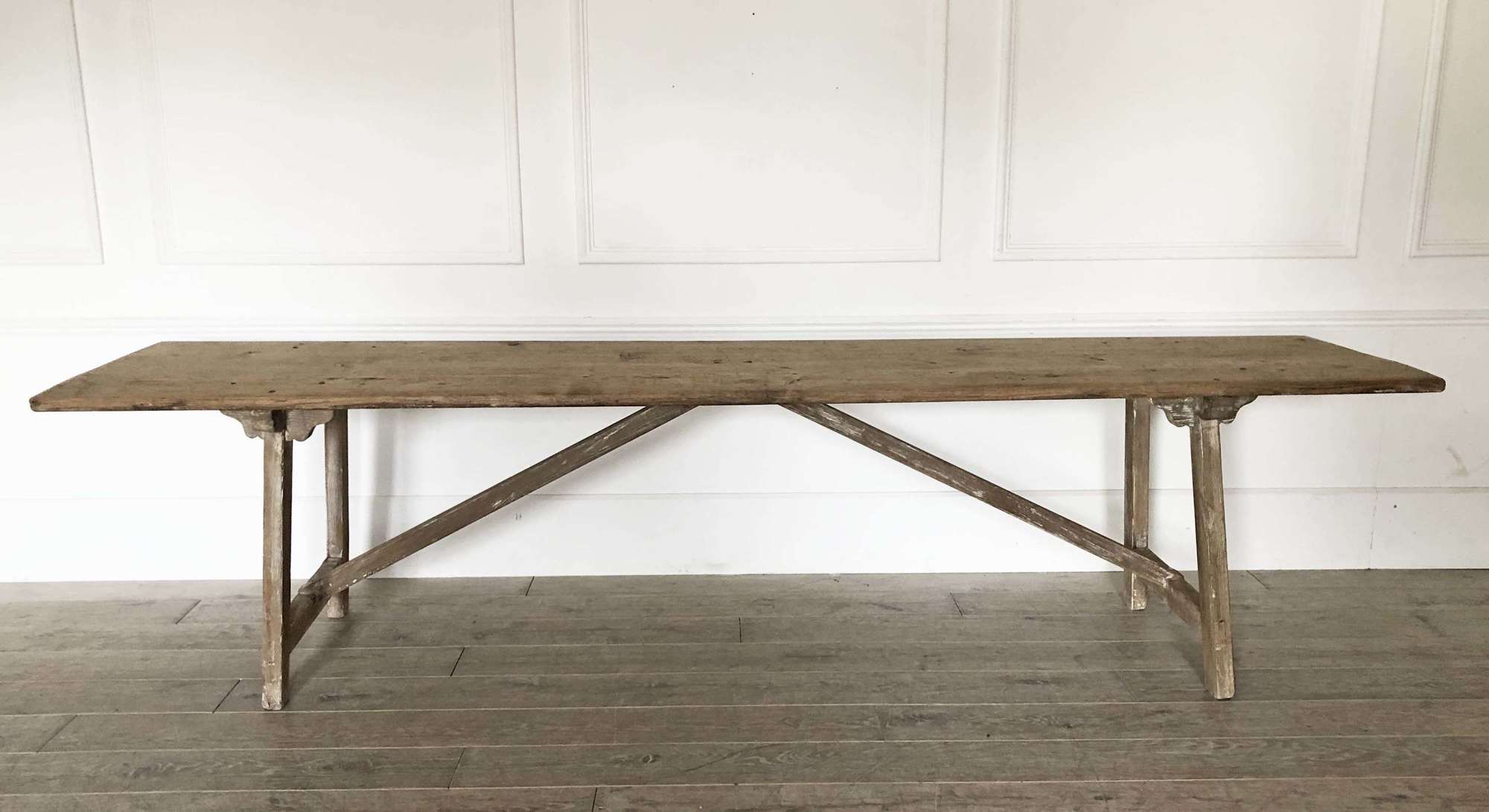 Long and narrow 19th century Pine Trestle Style Table - circa 1870