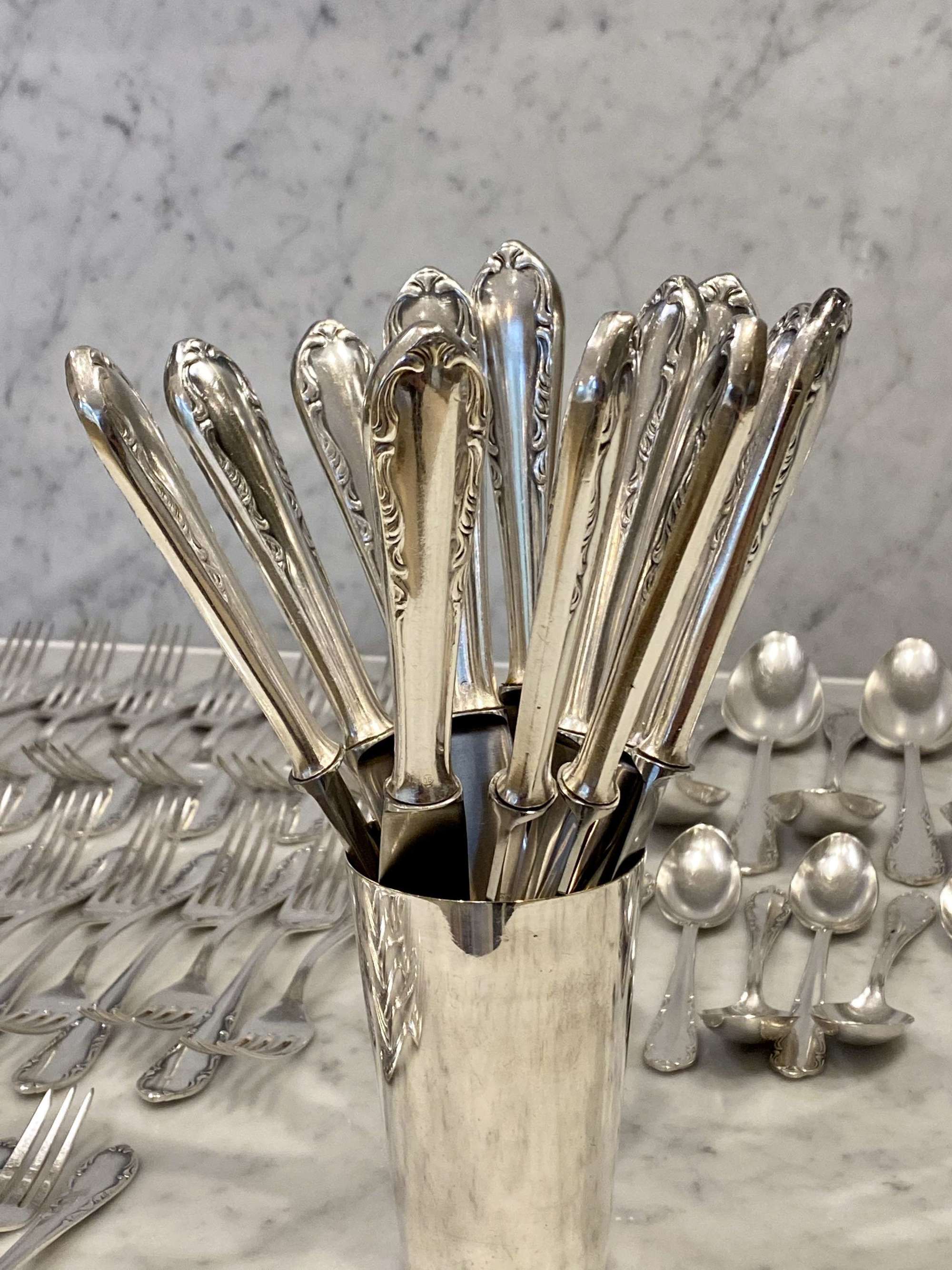 Full set of Art Deco silver plated cutlery for 12 people