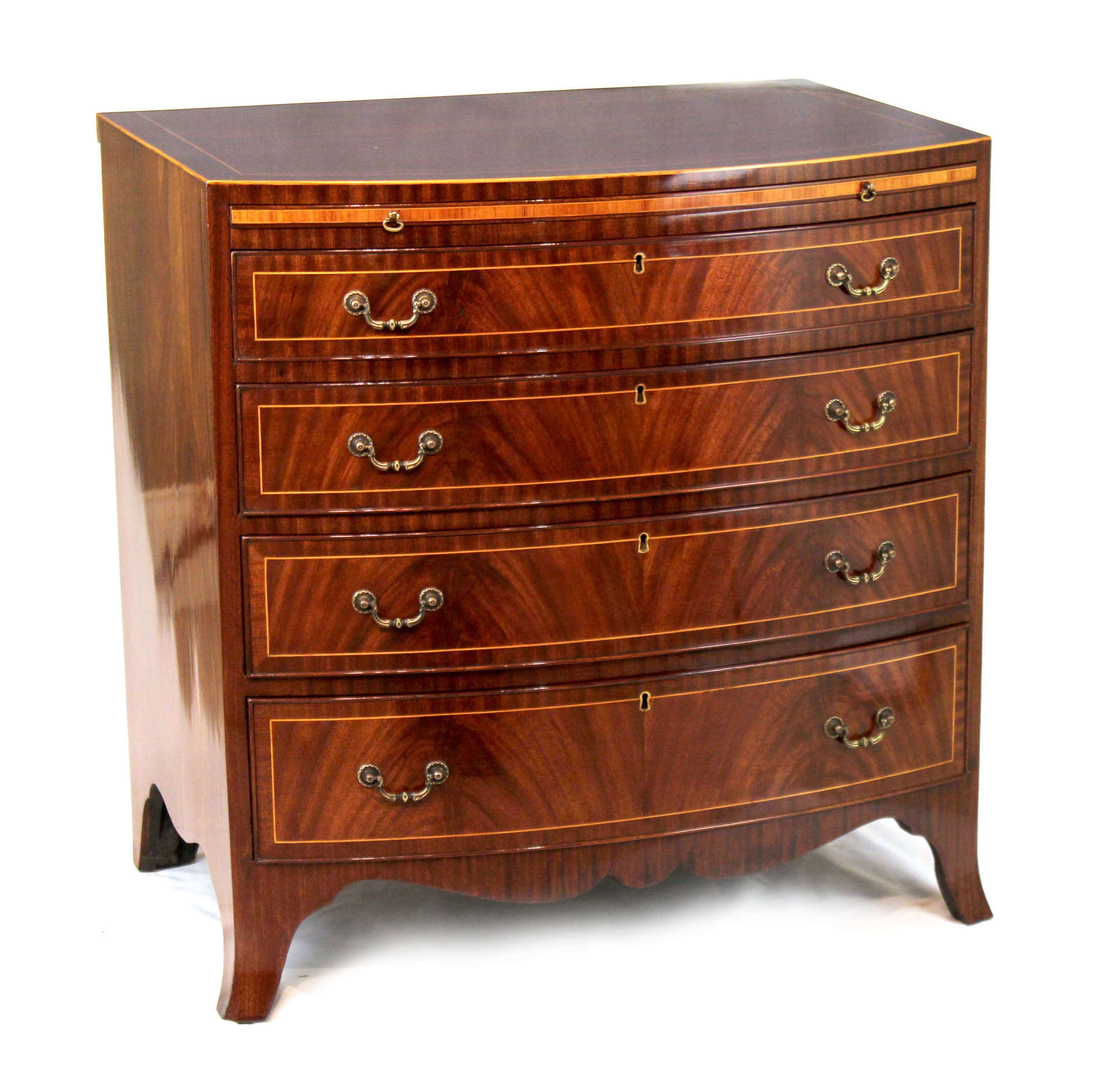 The Quality Edwardian Mahogany Inlaid Bow Fronted Chest