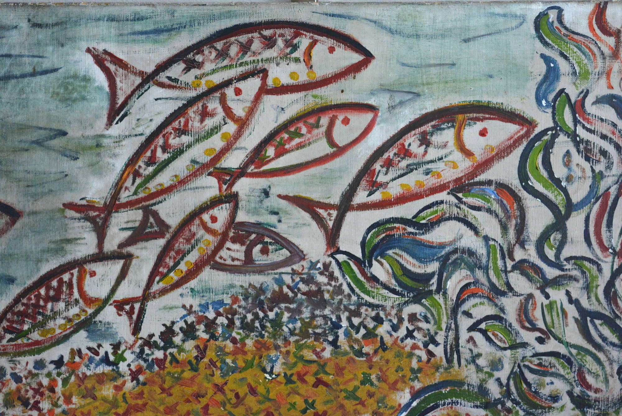 OIL ON CANVAS EXPRESSIONIST FISH PAINTING