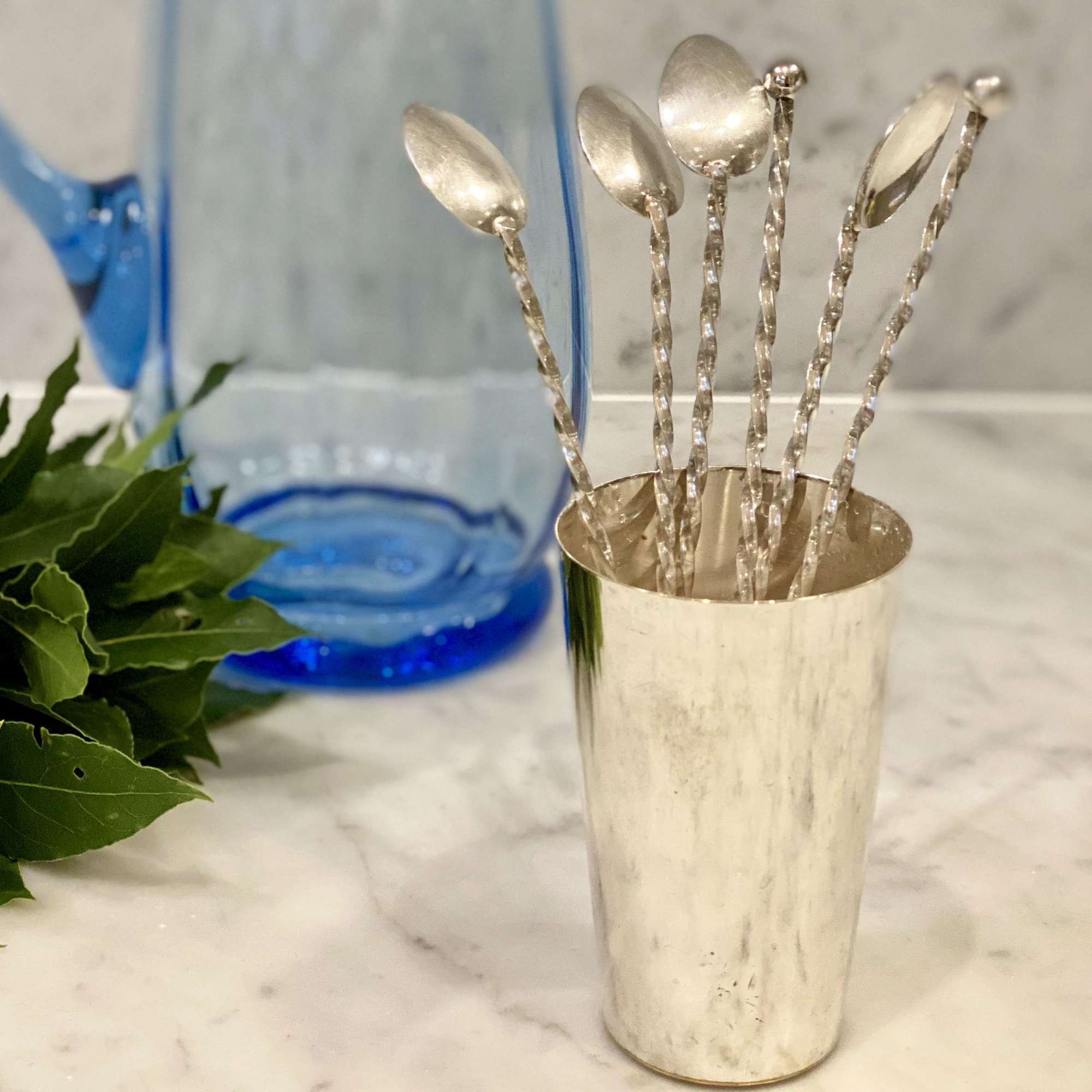 Mid Century barley twist silver plated cocktail spoon set