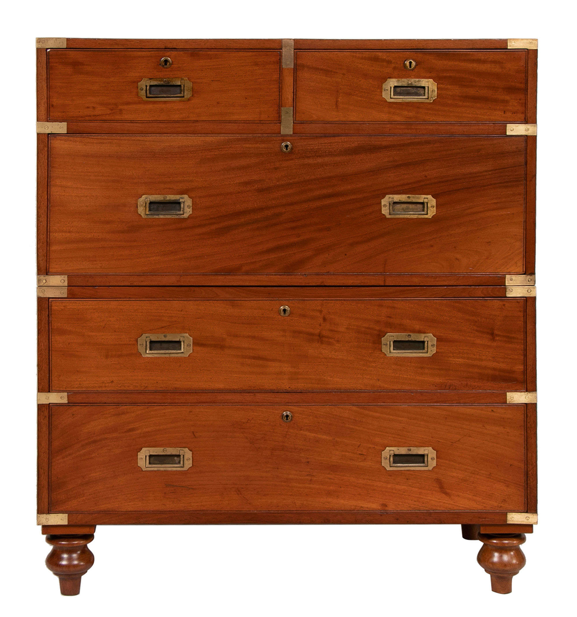 A Superb 19th Century Military Mahogany campaign chest on chest