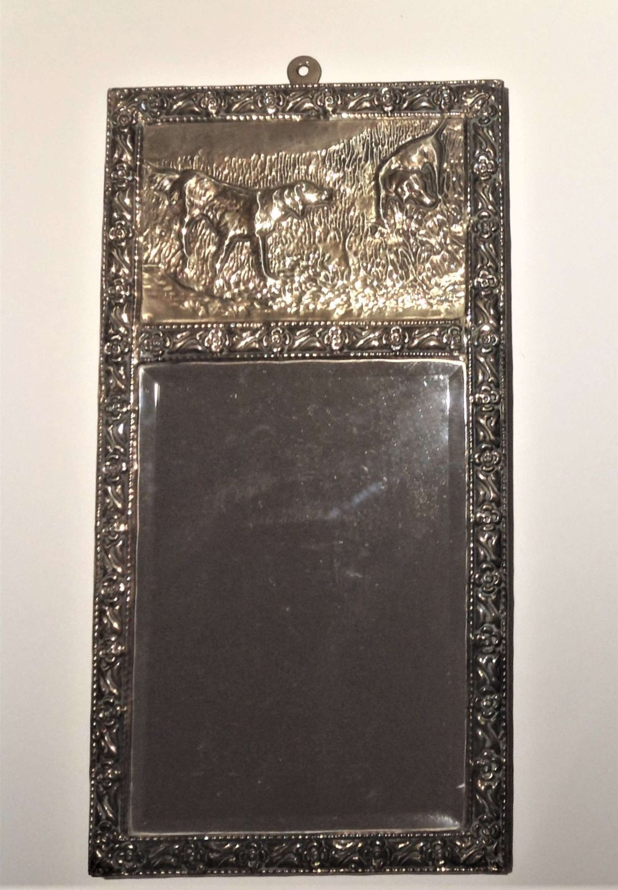 Arts & Crafts Repoussé Hammered Brass Bevelled Wall Mirror