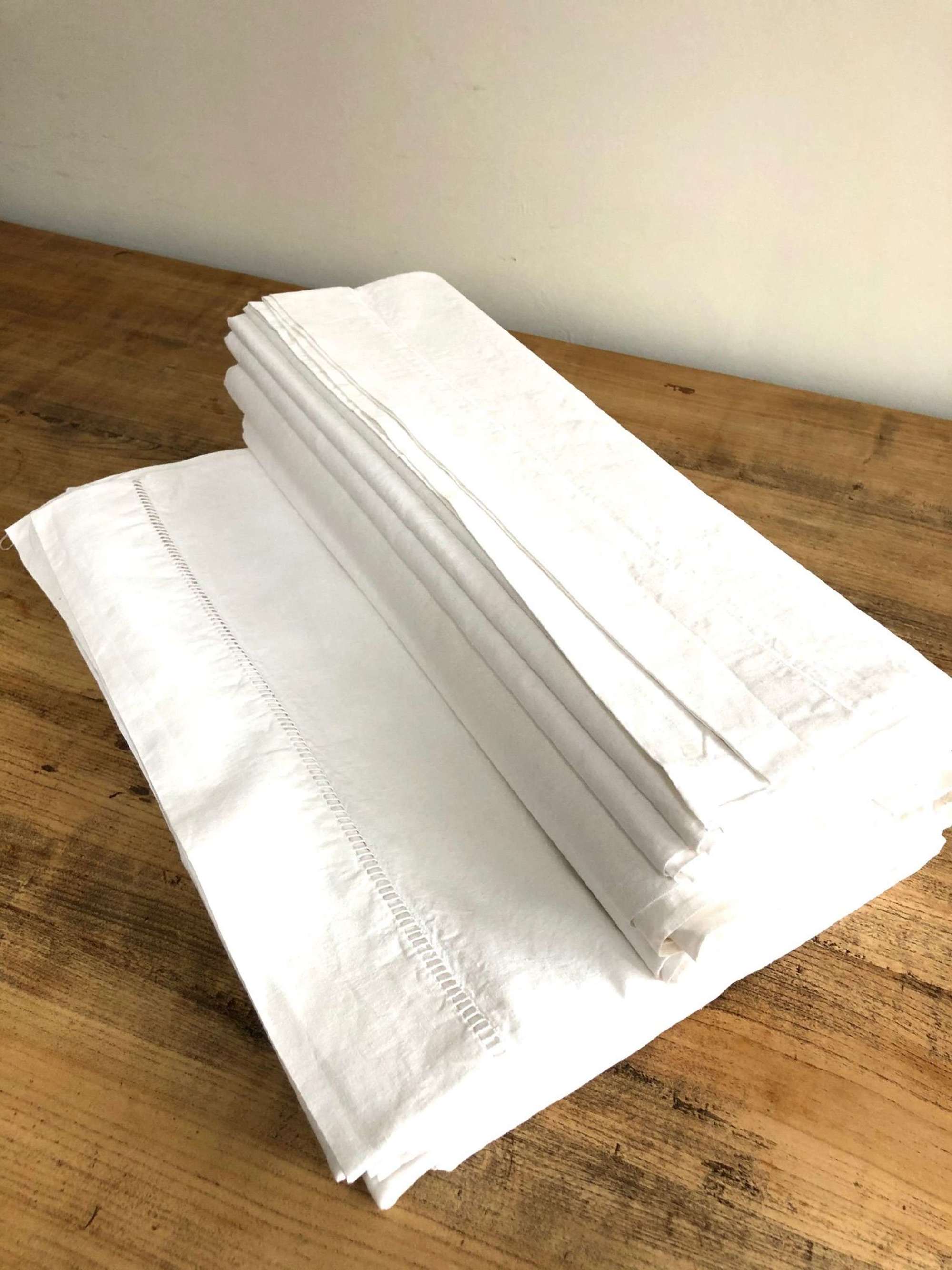 French Linen - White Plain Sheets With Drawn Thread Head