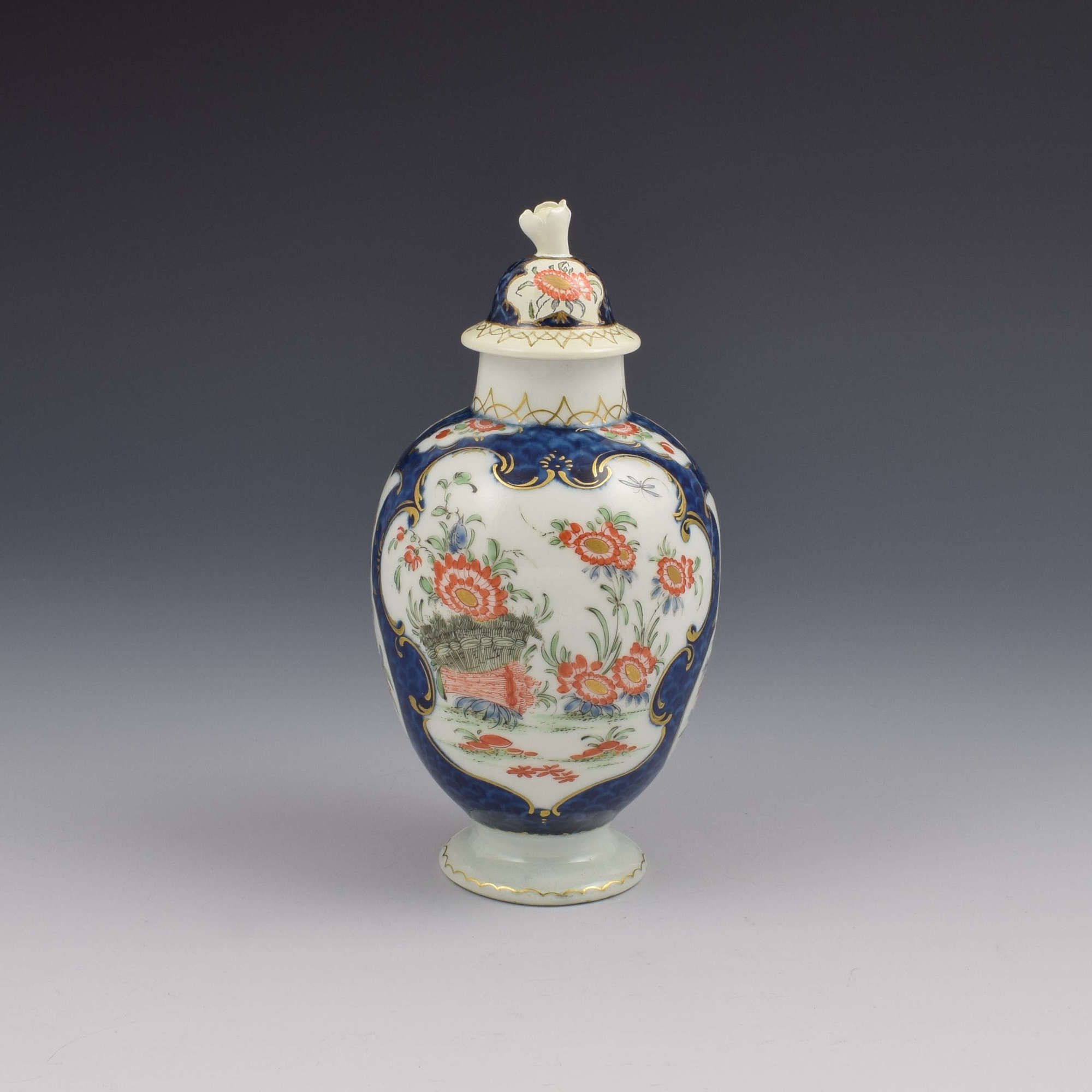First Period Worcester Blue Scale & Kakiemon Tea Canister / Caddy