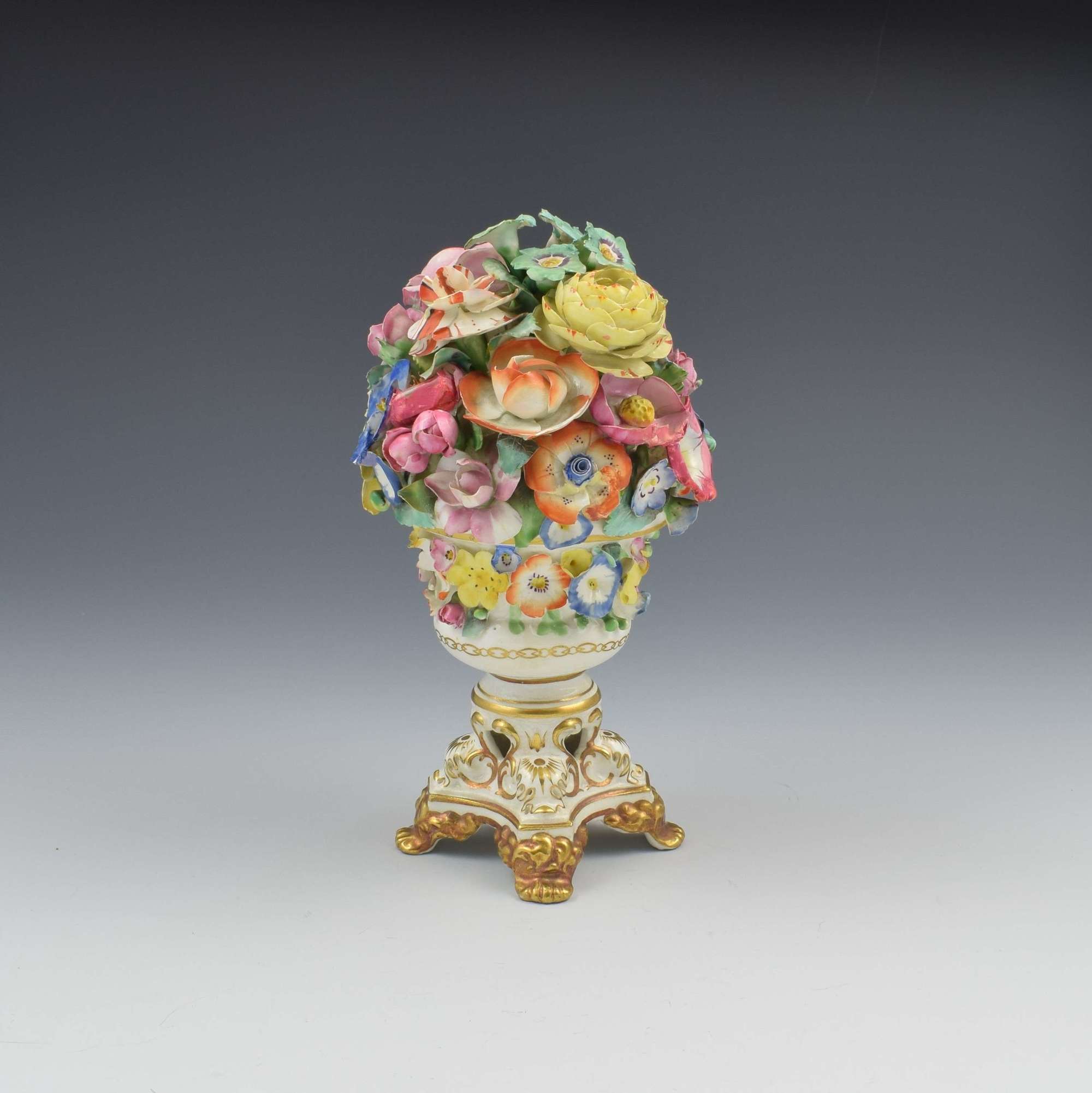 Regency Derby Porcelain Vase Of Encrusted Flowers c.1825