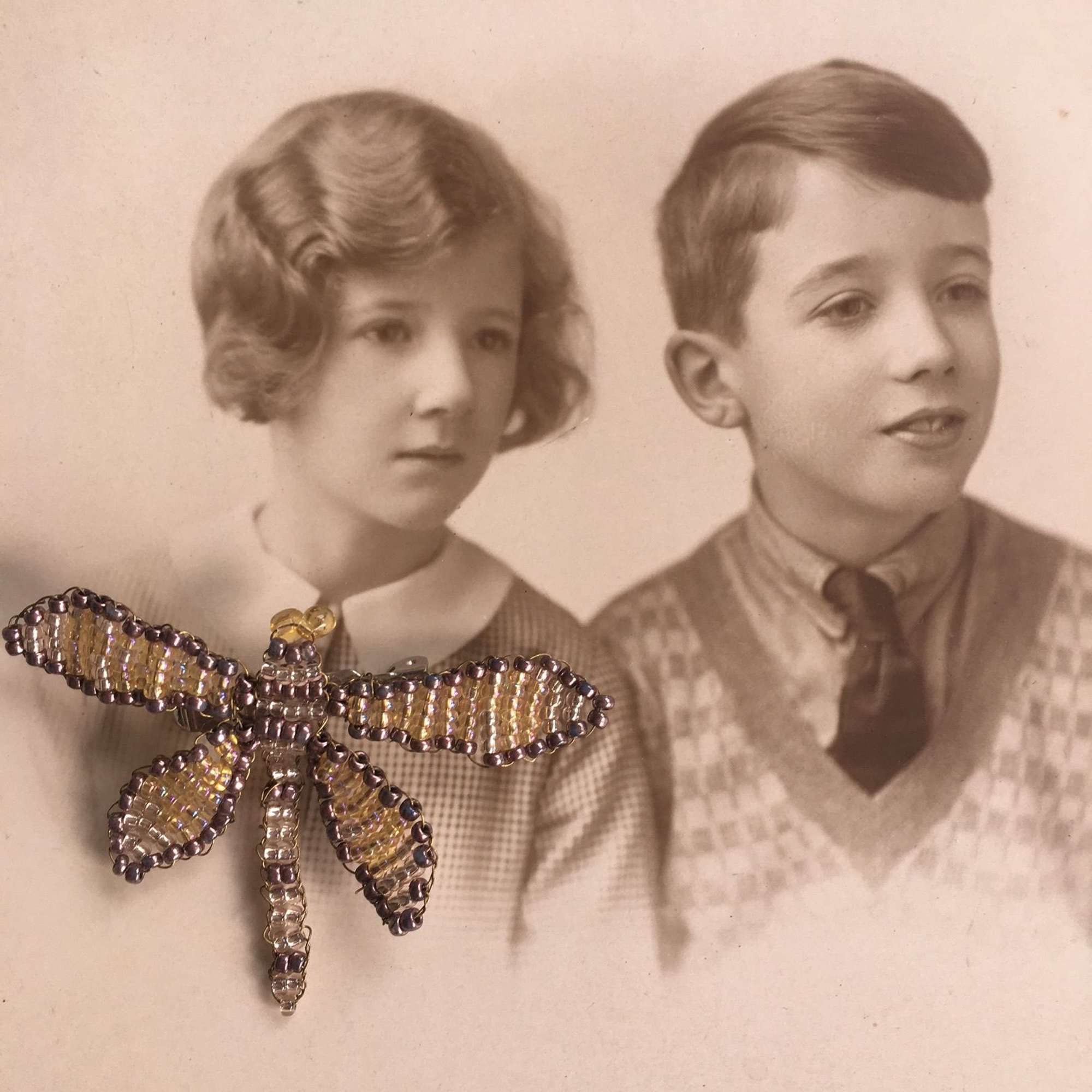 Vintage beaded dragonfly brooch