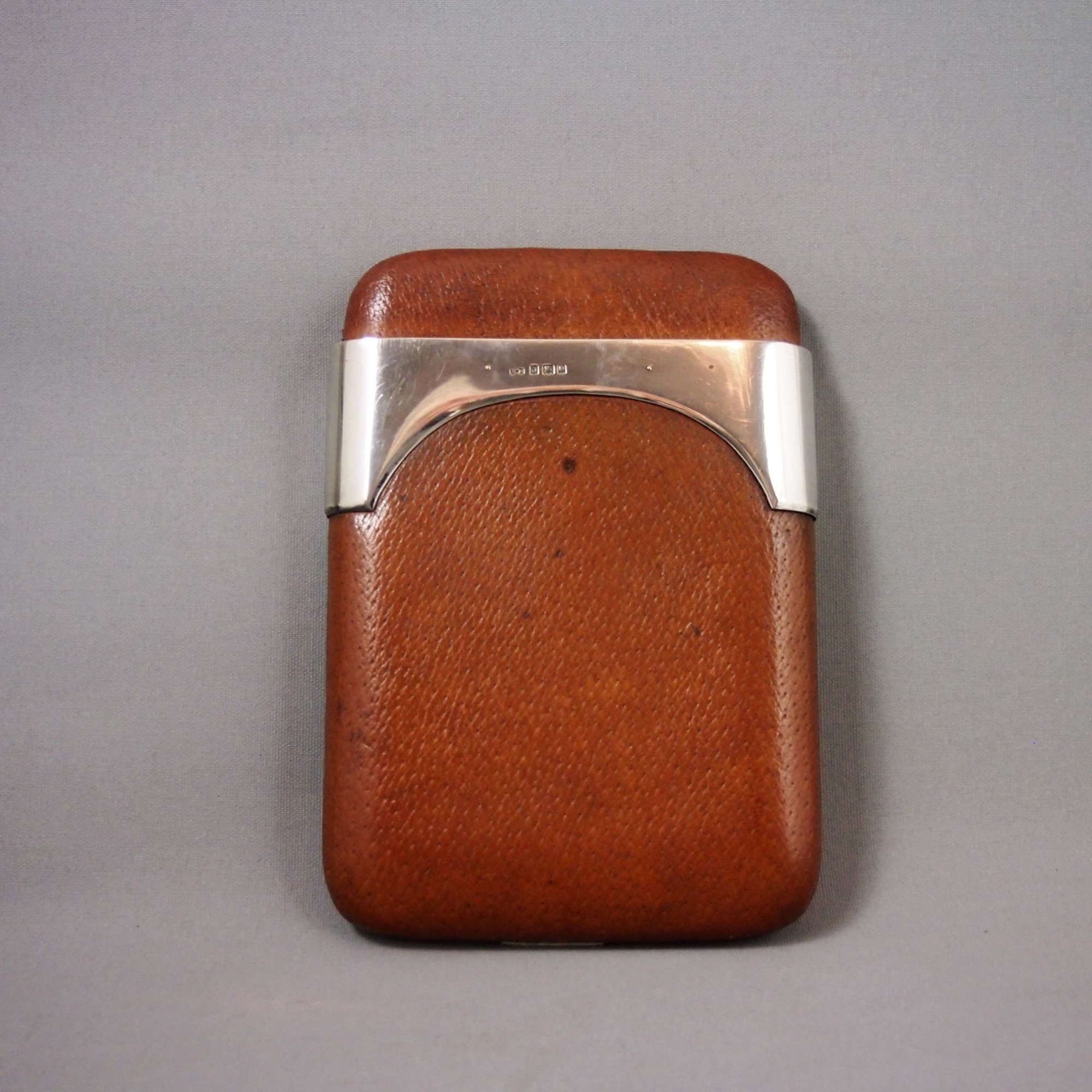 Vintage Leather and English Silver Large Cigar case. W8605