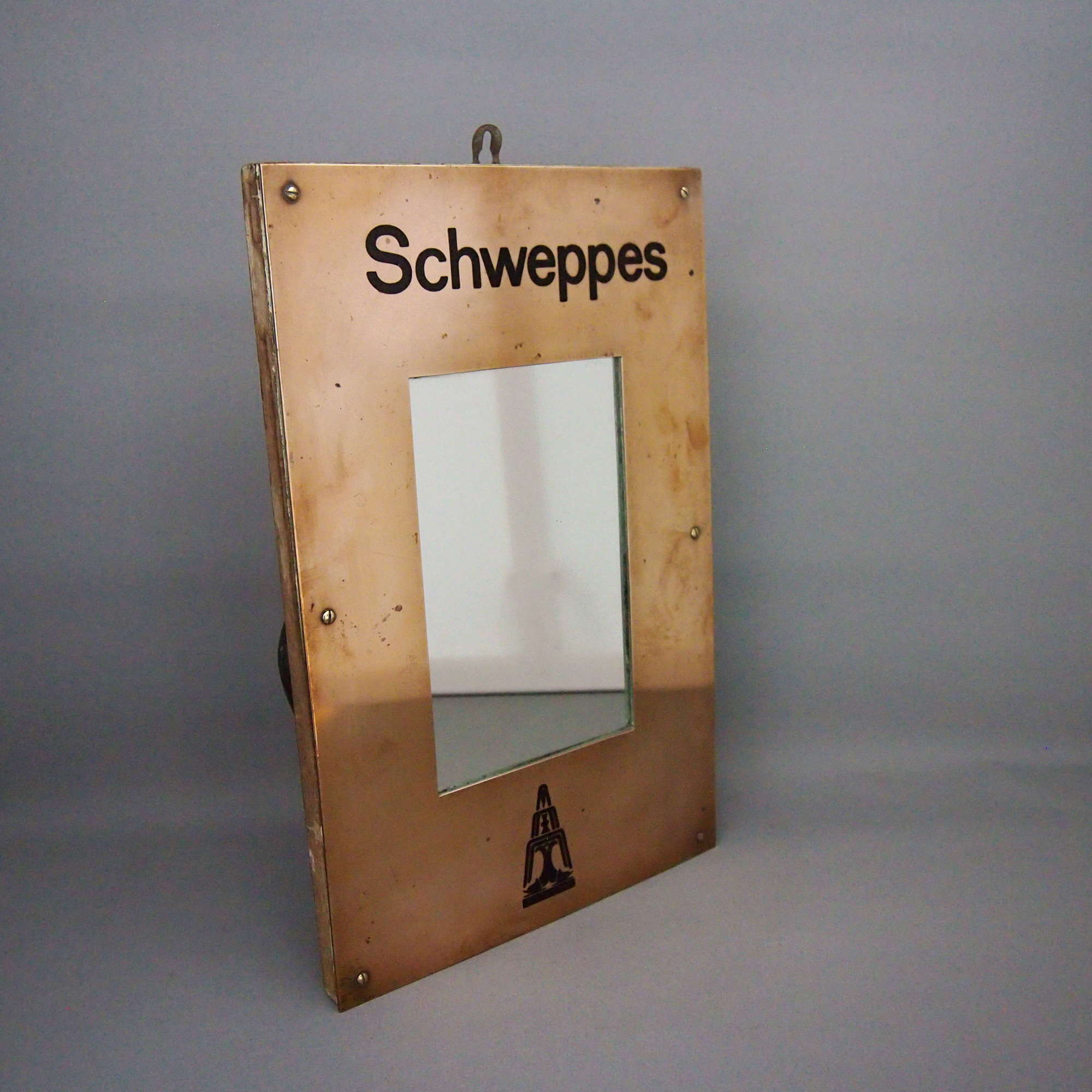 Vintage Schwepps Registered Trademark Brass Mirror.W8612