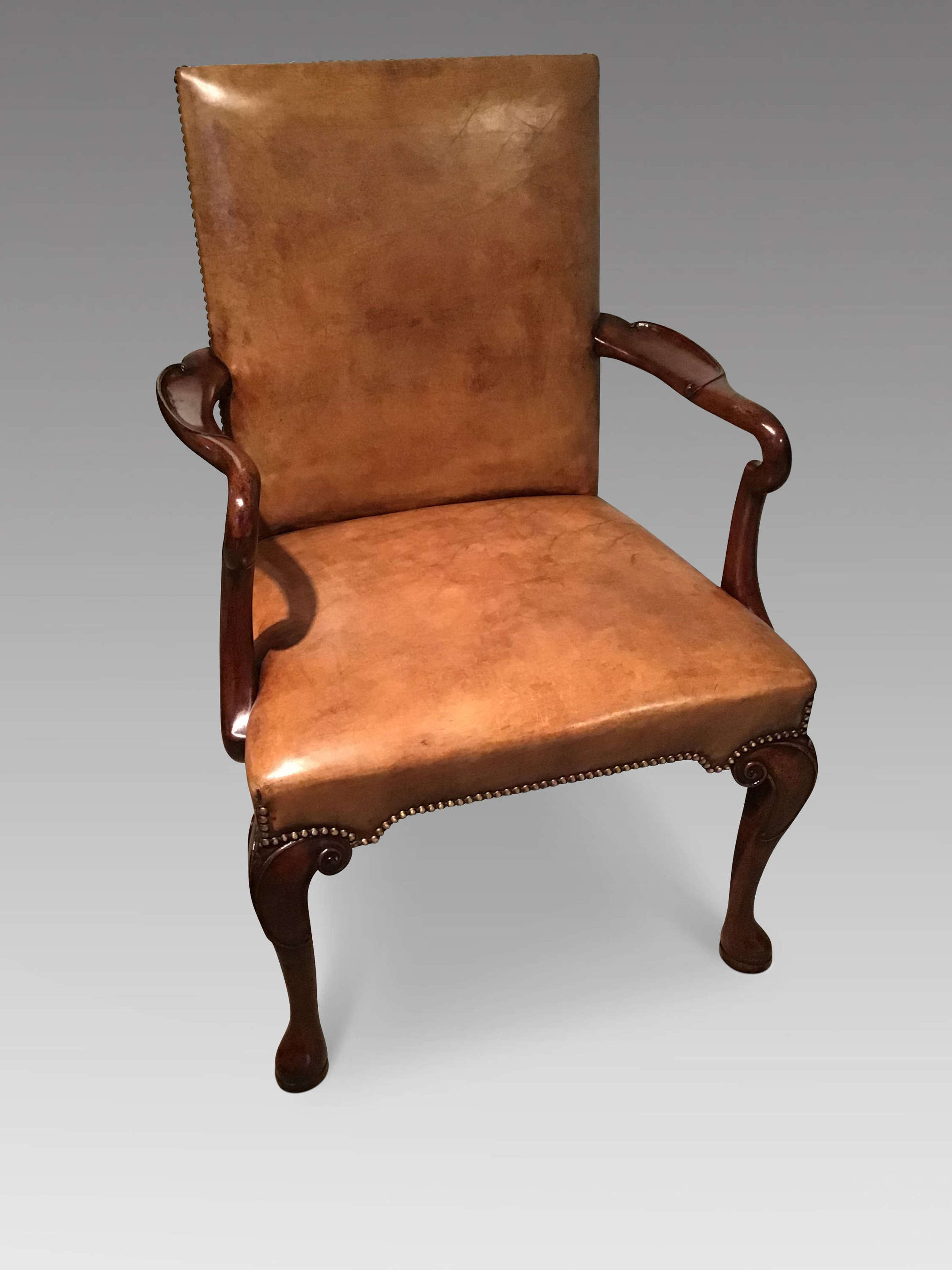 Mahogany and leather open armchair in Antique Armchairs