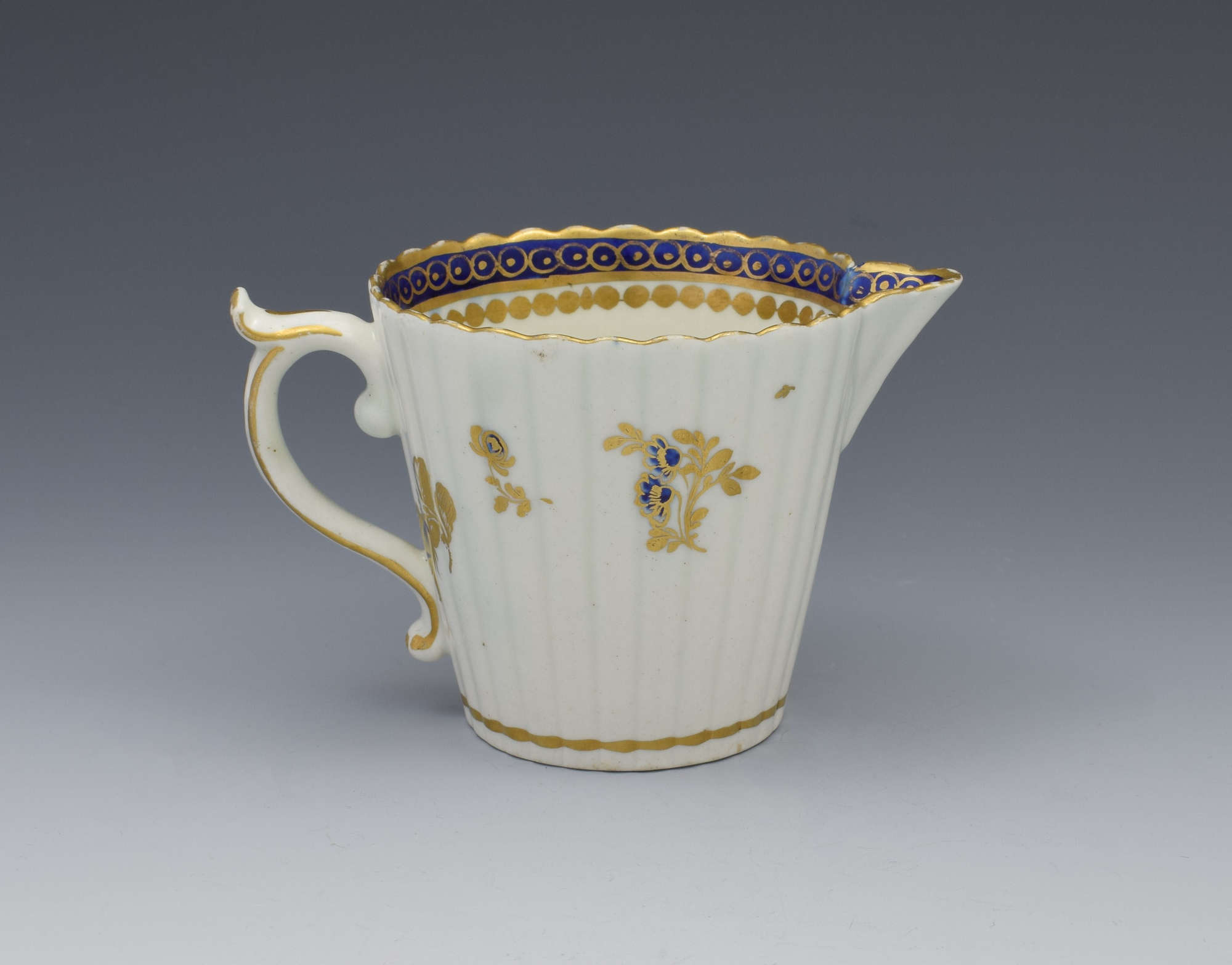 Caughley Porcelain Fluted Cream Jug Dresden Flowers C.1790