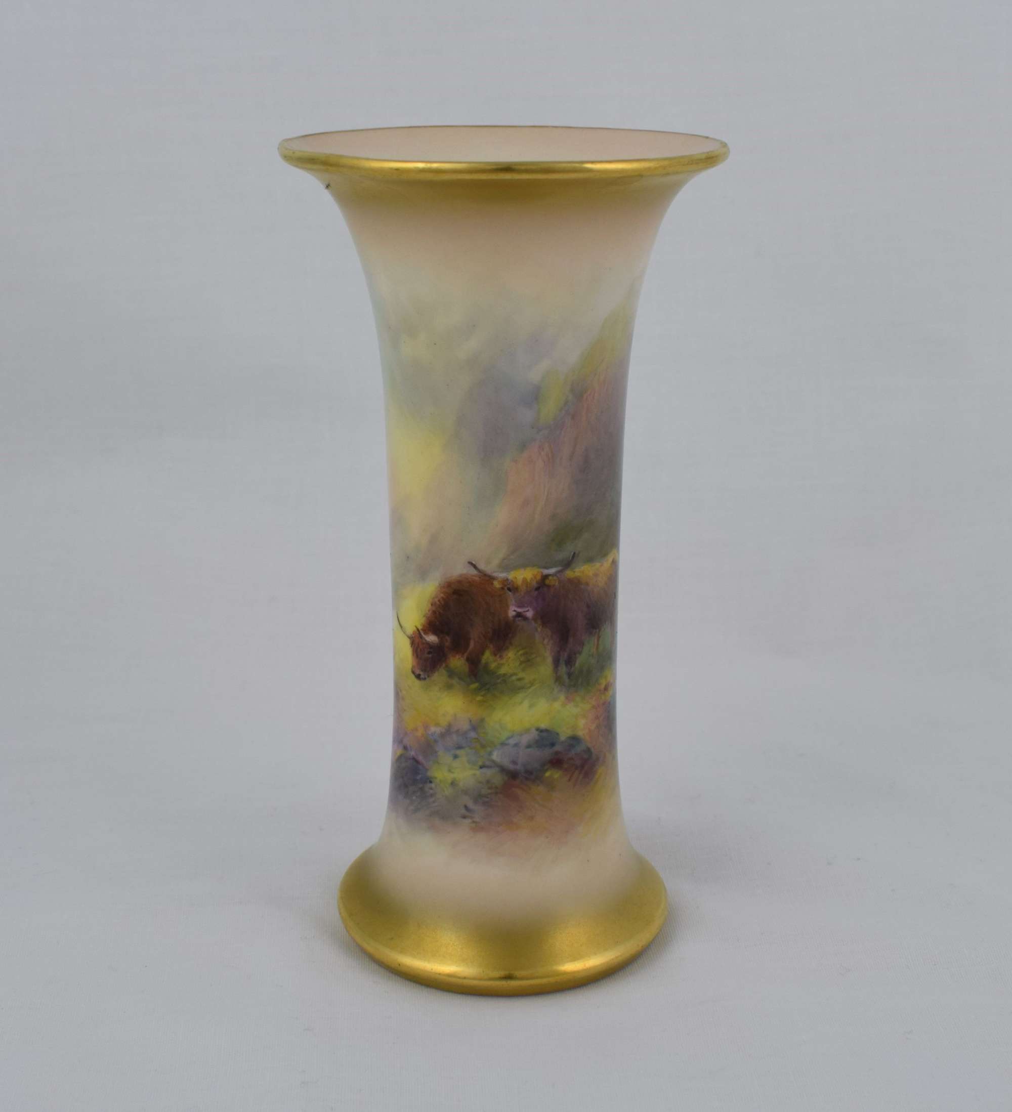 Royal Worcester Trumpet Vase By Harry Stinton Highland Cattle