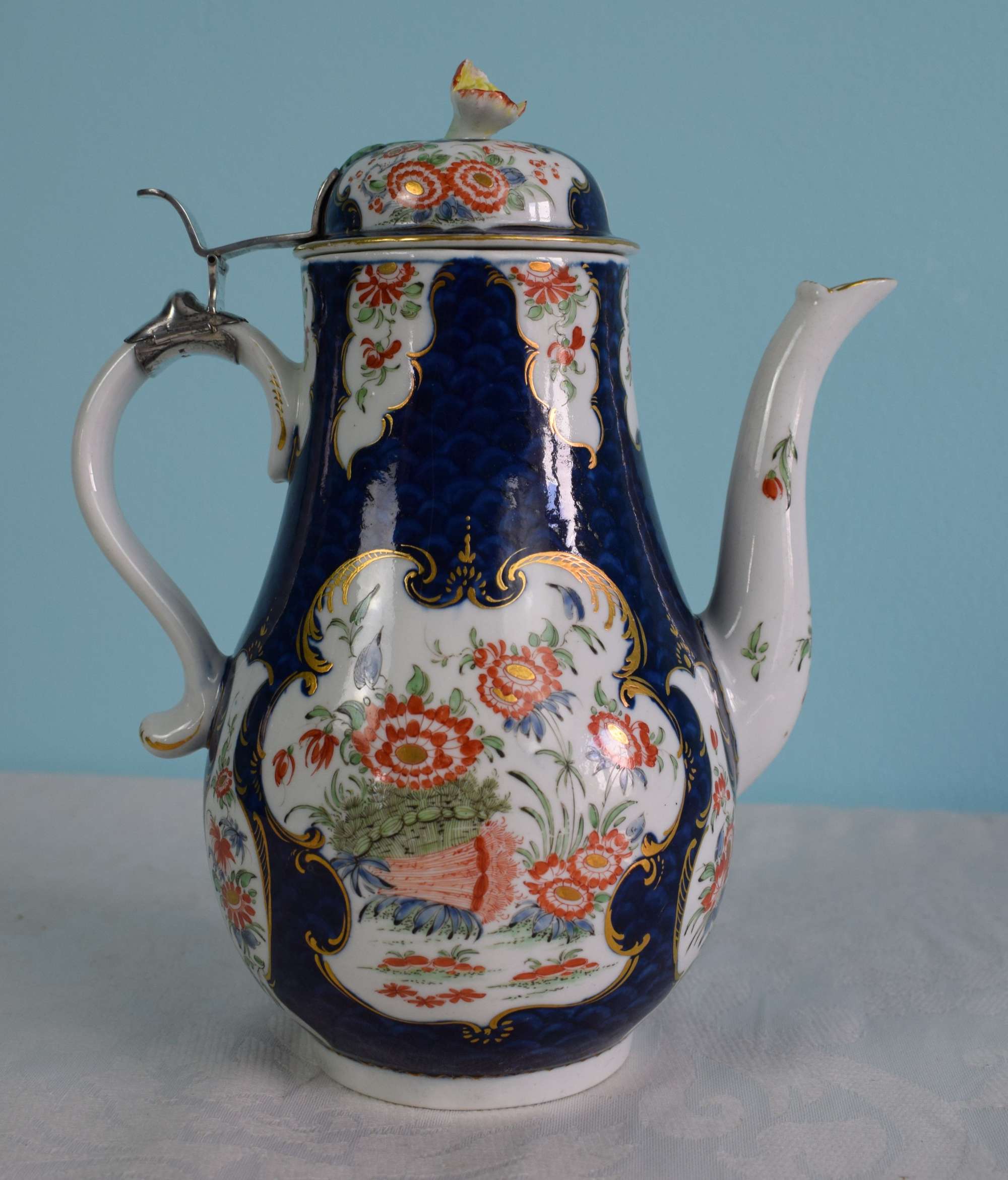 First Period Worcester Porcelain Scale Blue Coffee Pot C.1765