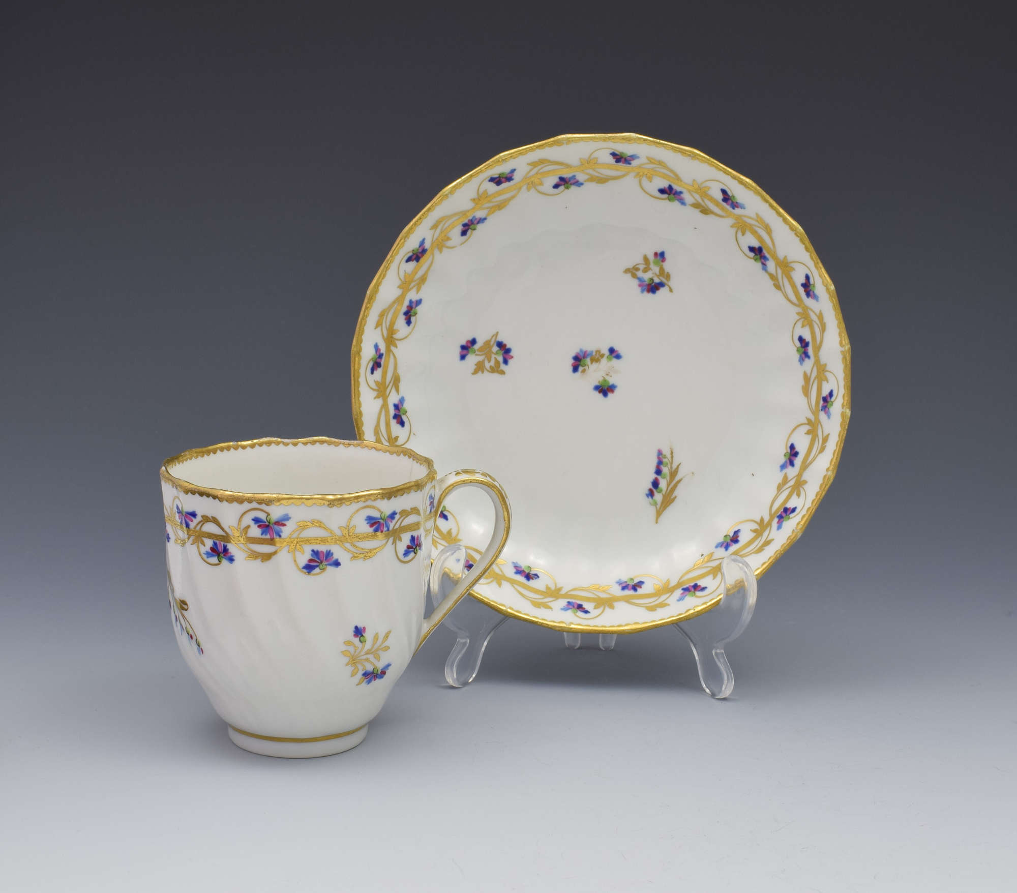 18th Century Derby Porcelain Cup & Saucer Barbeaux Sprigs, c.1785