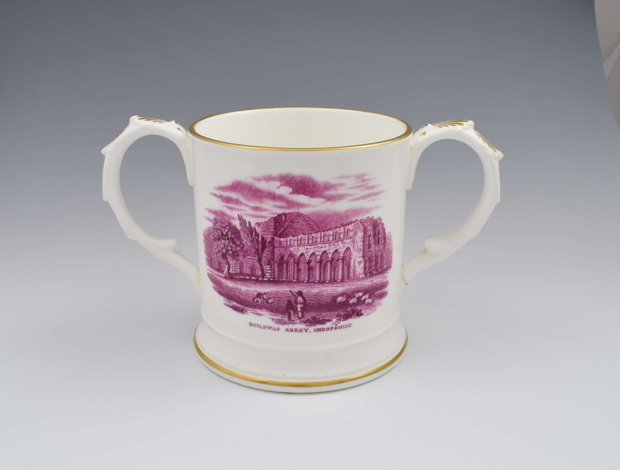Early 19th Century Coalport Commemorative Buildwas Abbey Loving Cup
