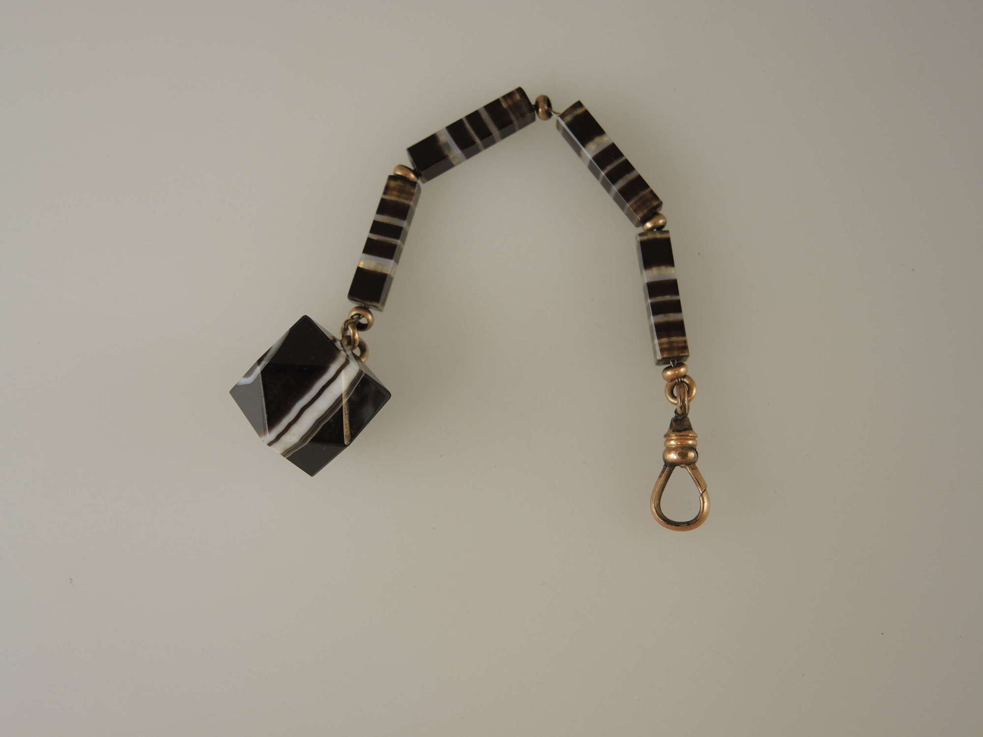 Beautiful BANDED AGATE pocket watch chain with fob c1880