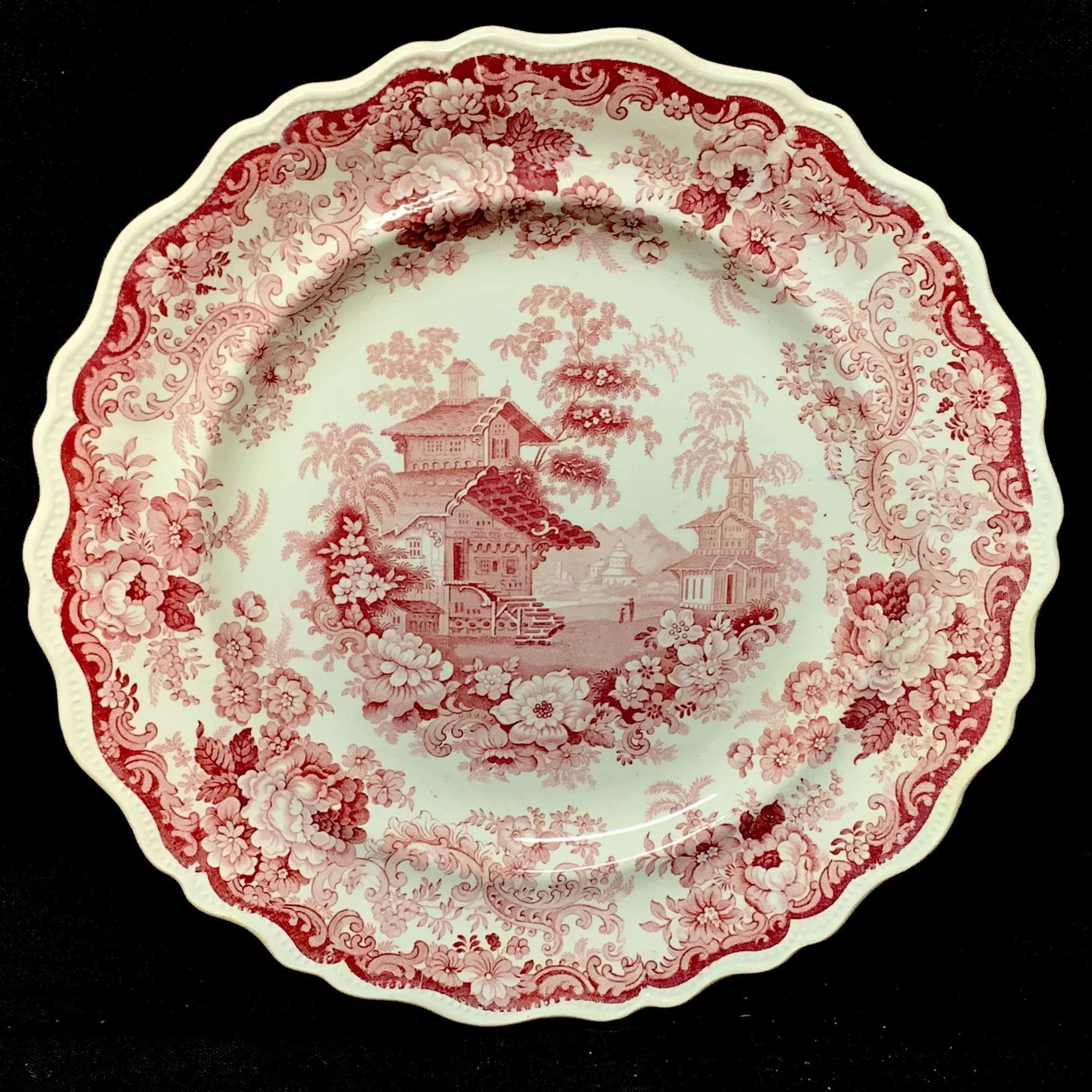 1840 ~ English Red Transferware Plate ~ SWISS  SCENERY