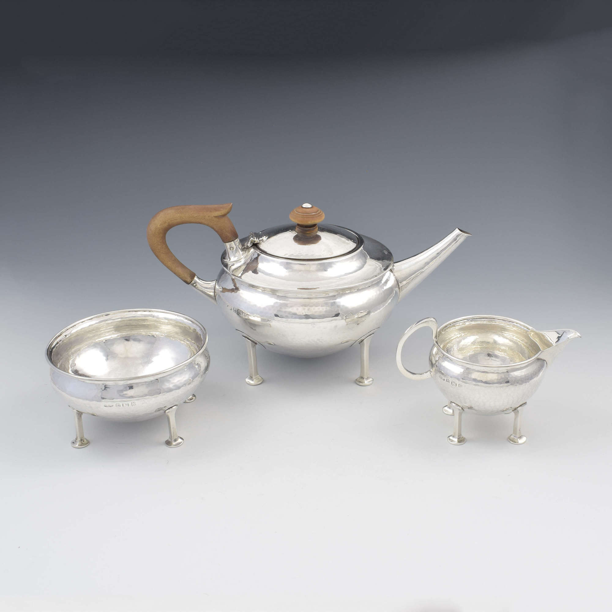 Stunning A. E. Jones Arts & Crafts Silver Tea Service (Albert Edward)