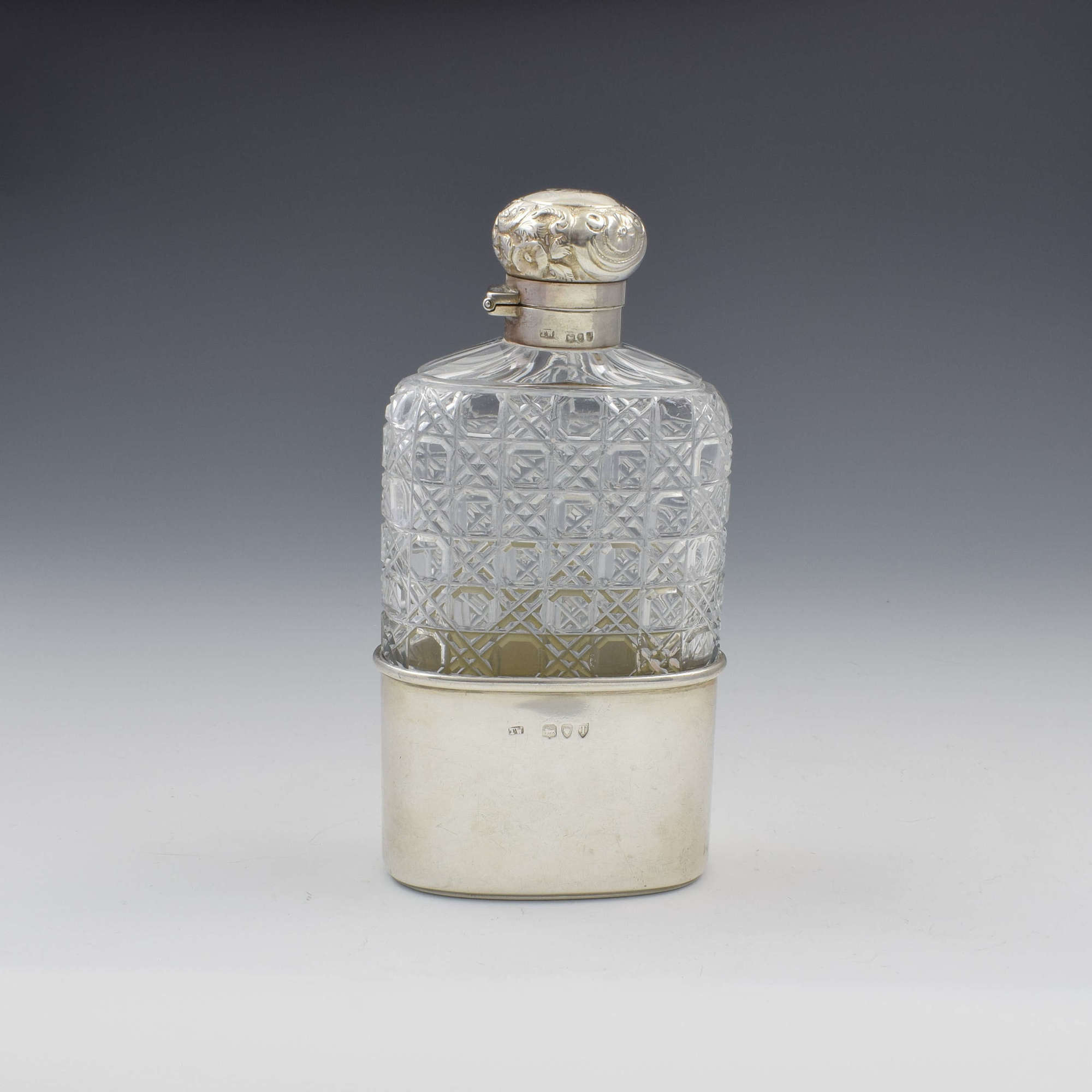Victorian Sterling Silver & Cut Glass Spirit Hip Flask