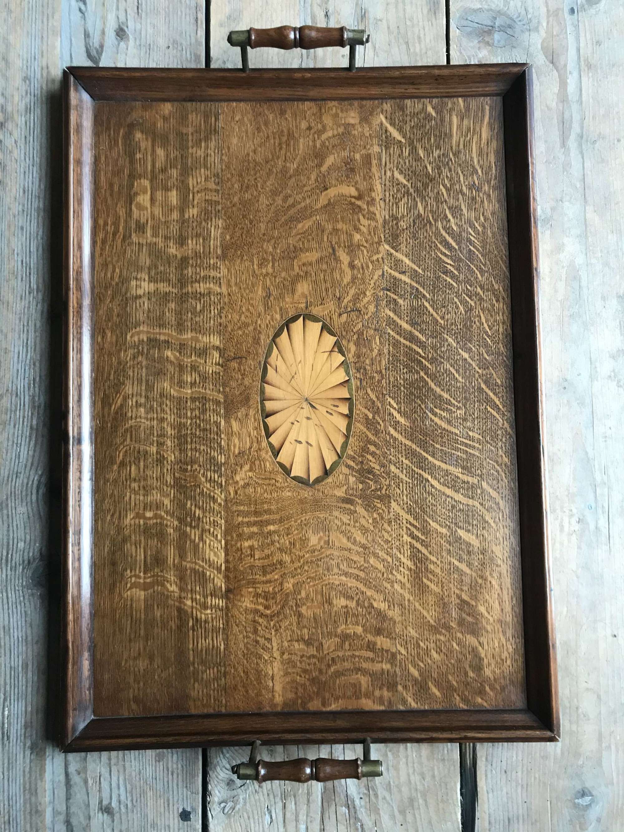 Vintage Oak Tray with shell motif