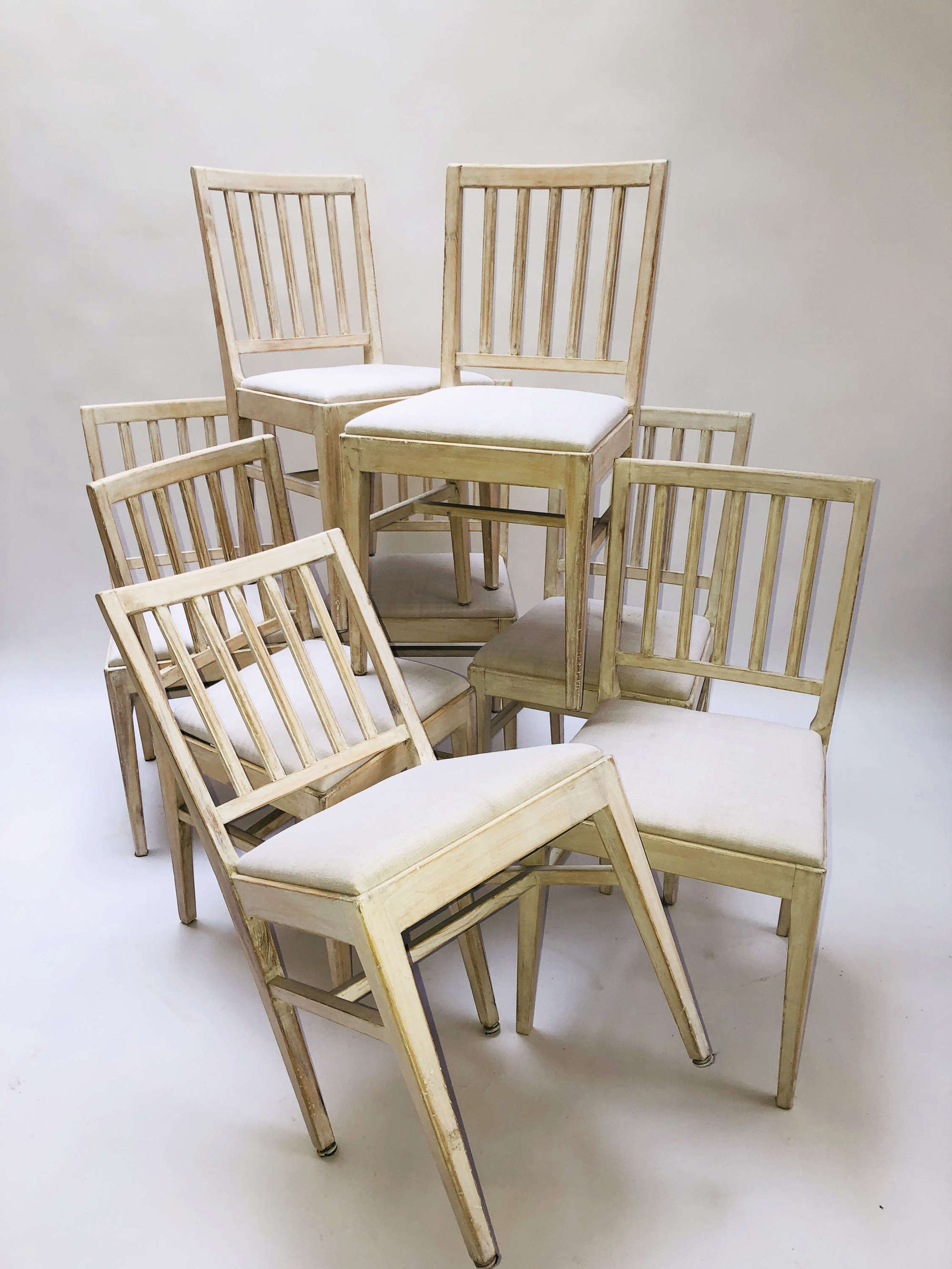 Set of 8 Swedish 20th c Slat-Back Chairs - circa 1920