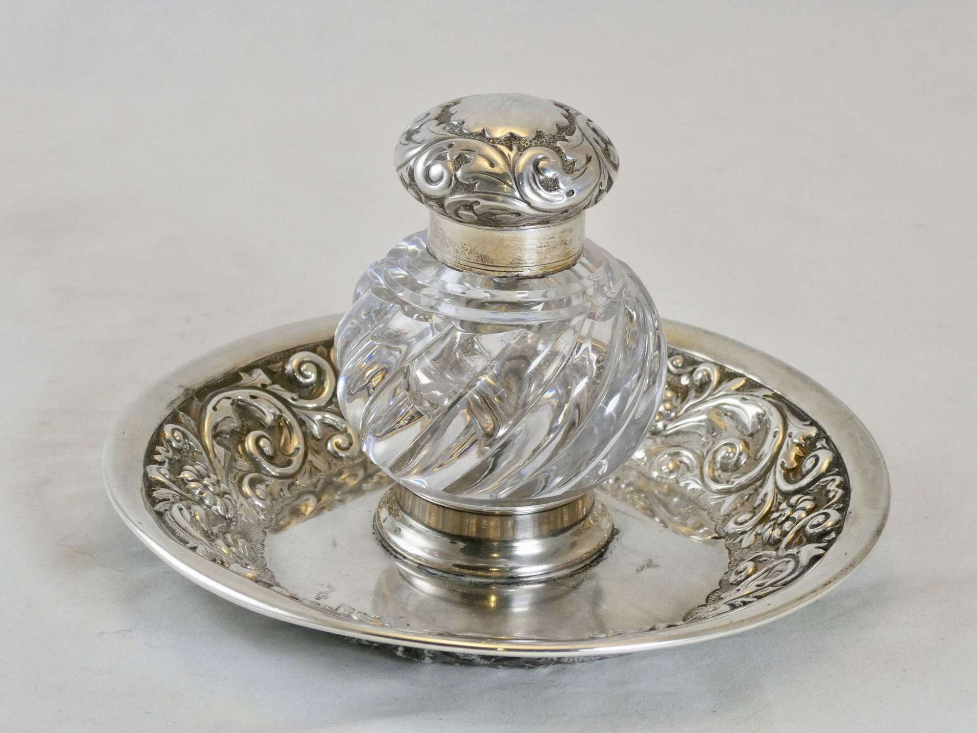 Victorian Silver and Cut Glass Inkwell
