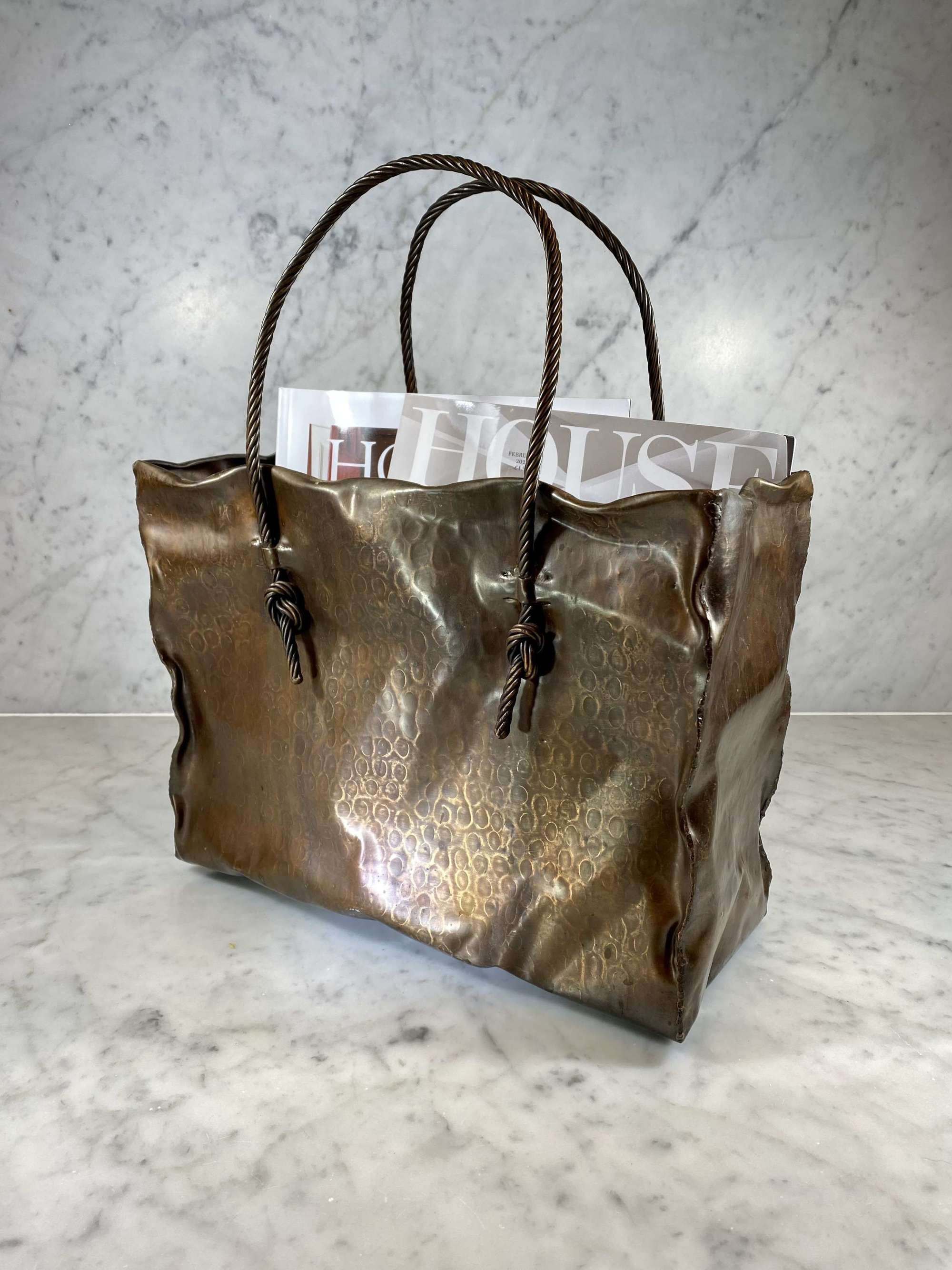 Italian Mid 20th Century copper Shopping Bag magazine rack