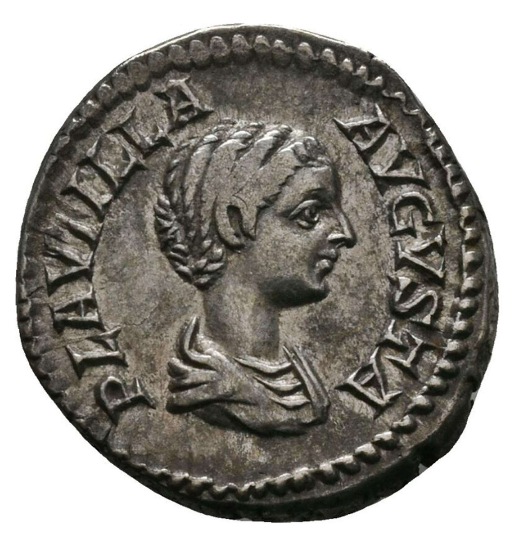 Ancient Roman silver denarius of empress Plautilla / Concordia