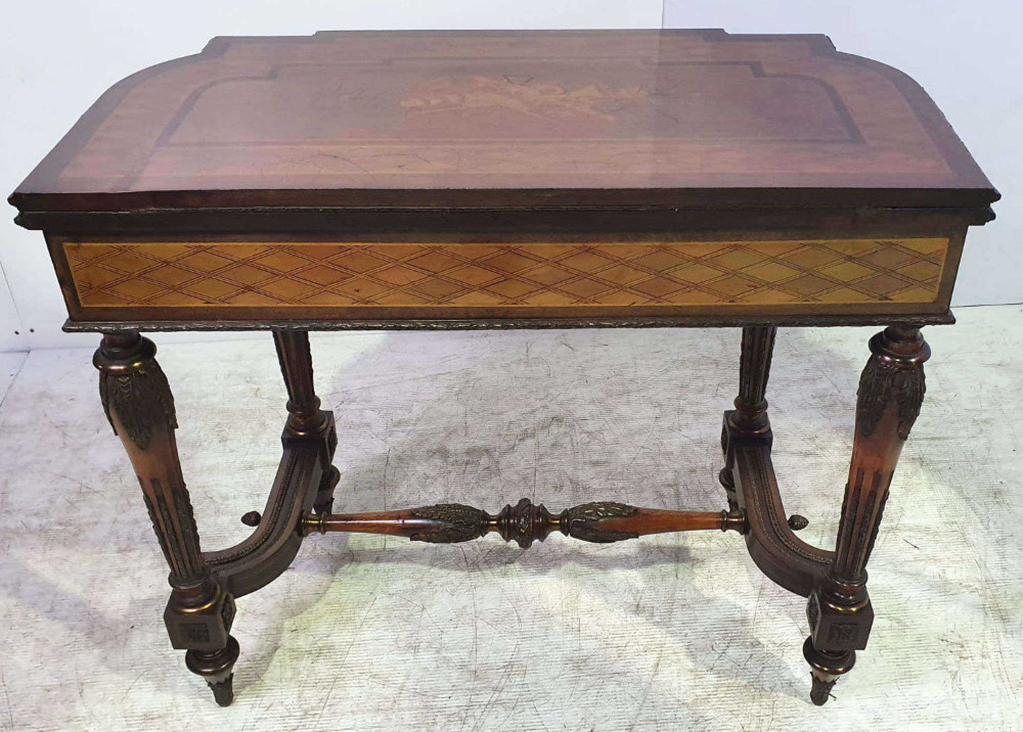 19th Century Marquetry Turn Over Leaf Card Table
