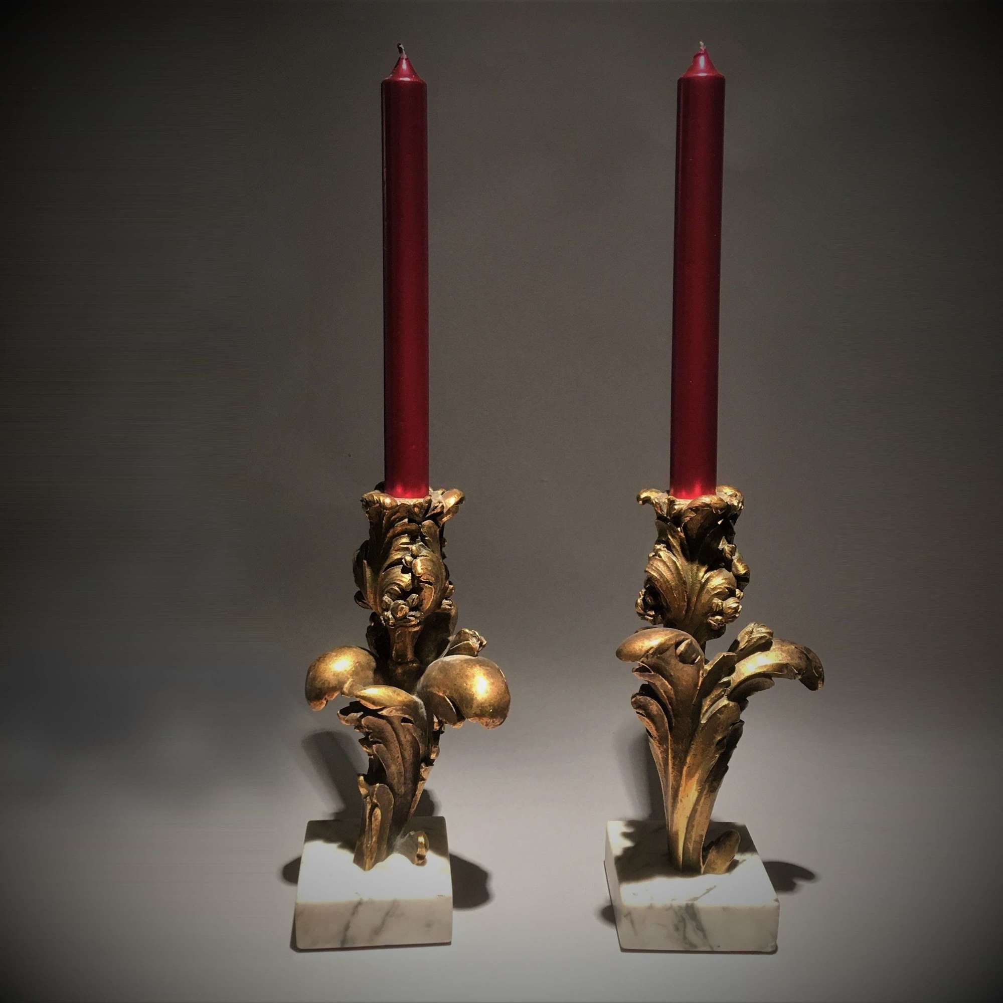 A Pair of Louis XV Style Flambeaux Ormolu Candlesticks